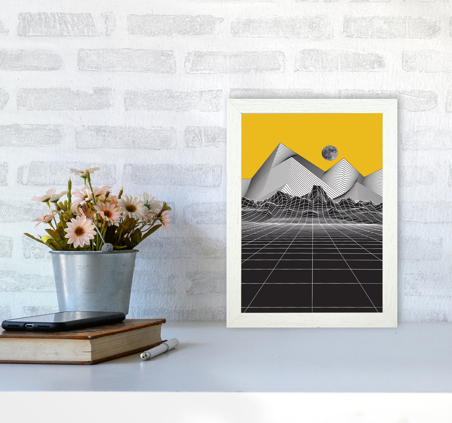 Moon Rise Yellow Art Print by Jason Stanley A4 Oak Frame
