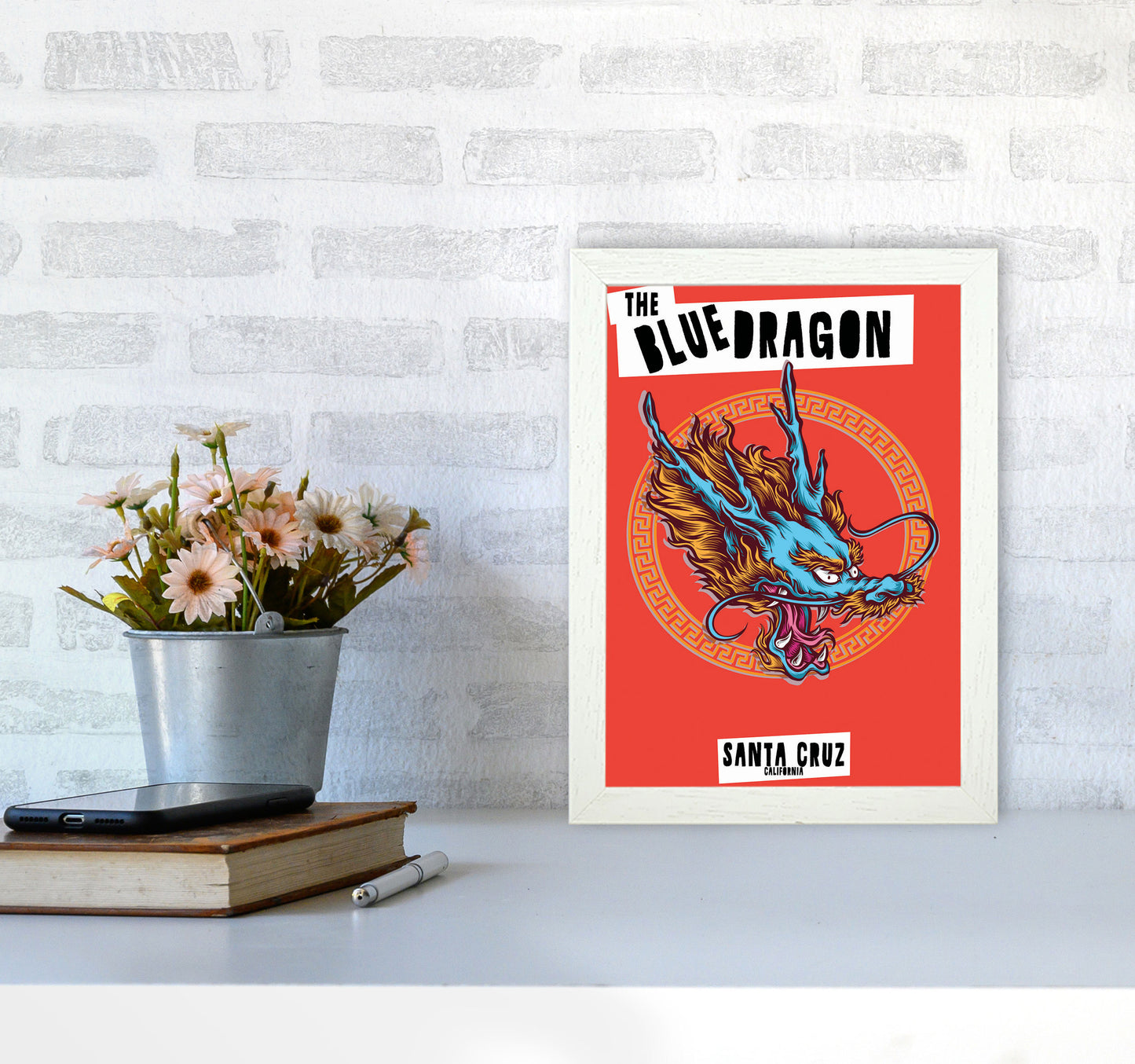 The Blue Dragon Art Print by Jason Stanley A4 Oak Frame