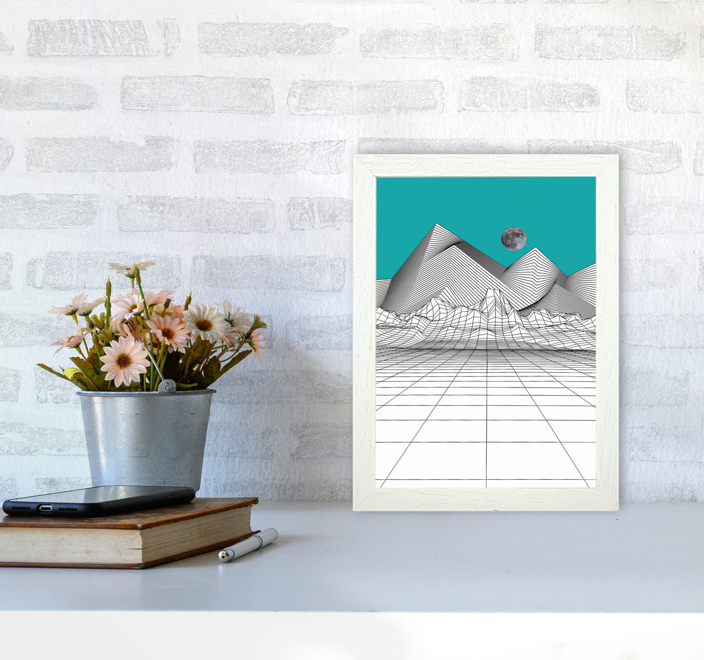 White Moon Rise Art Print by Jason Stanley A4 Oak Frame