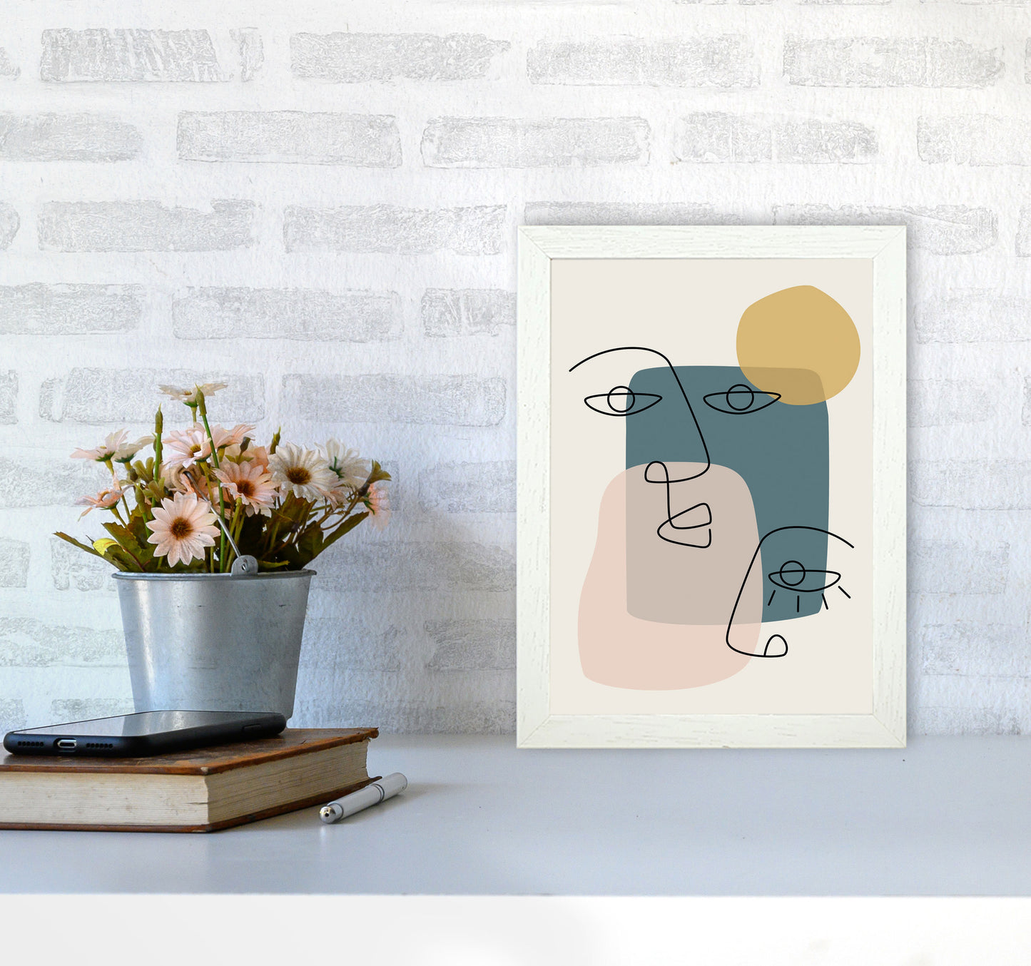 Abstract Faces Art Print by Jason Stanley A4 Oak Frame