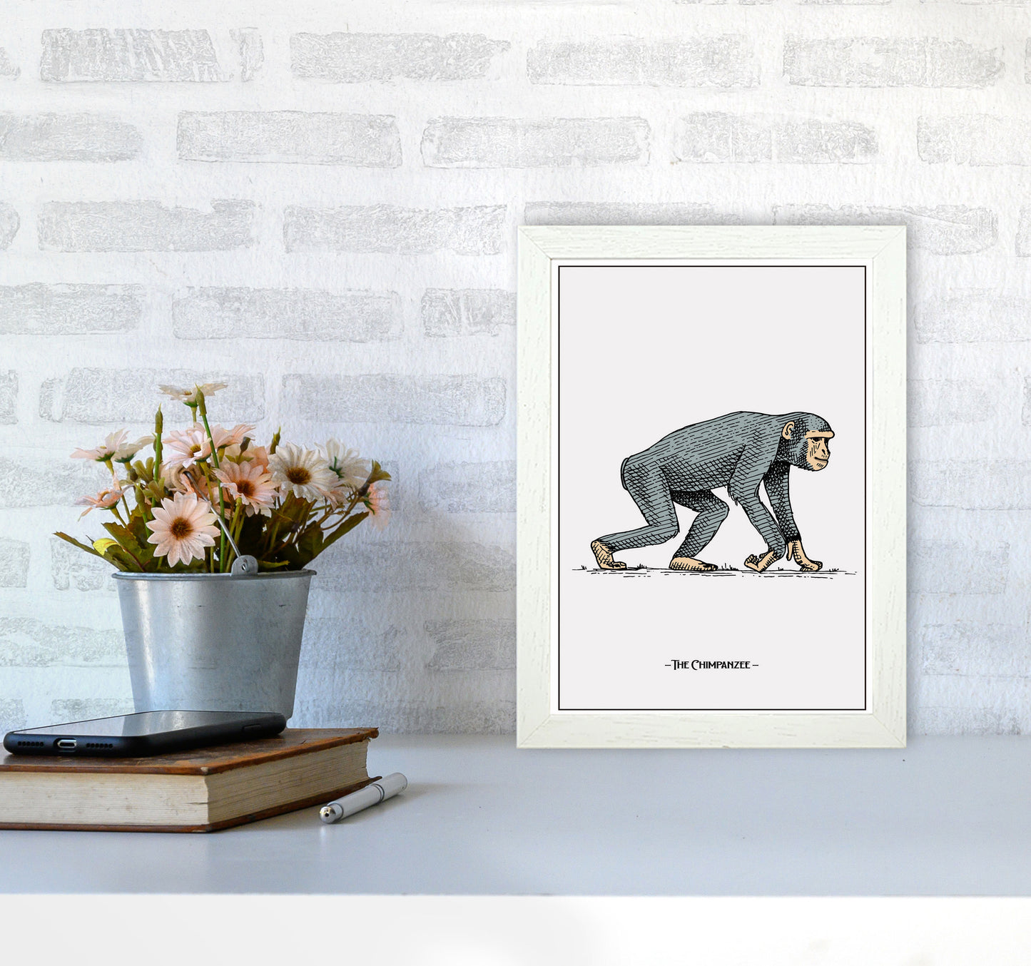 The Chimpanzee Art Print by Jason Stanley A4 Oak Frame