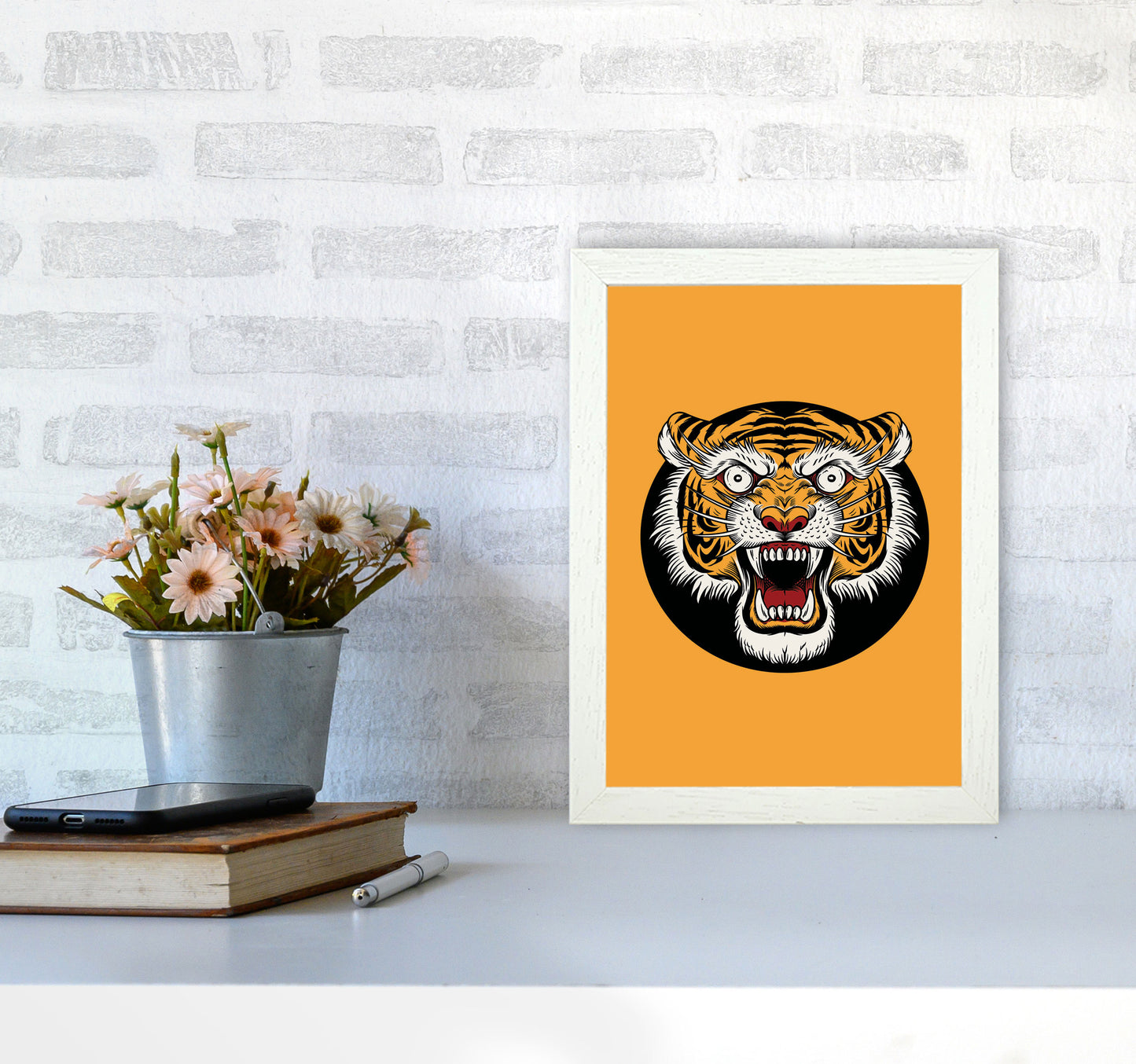 Vintage Tiger Art Print by Jason Stanley A4 Oak Frame