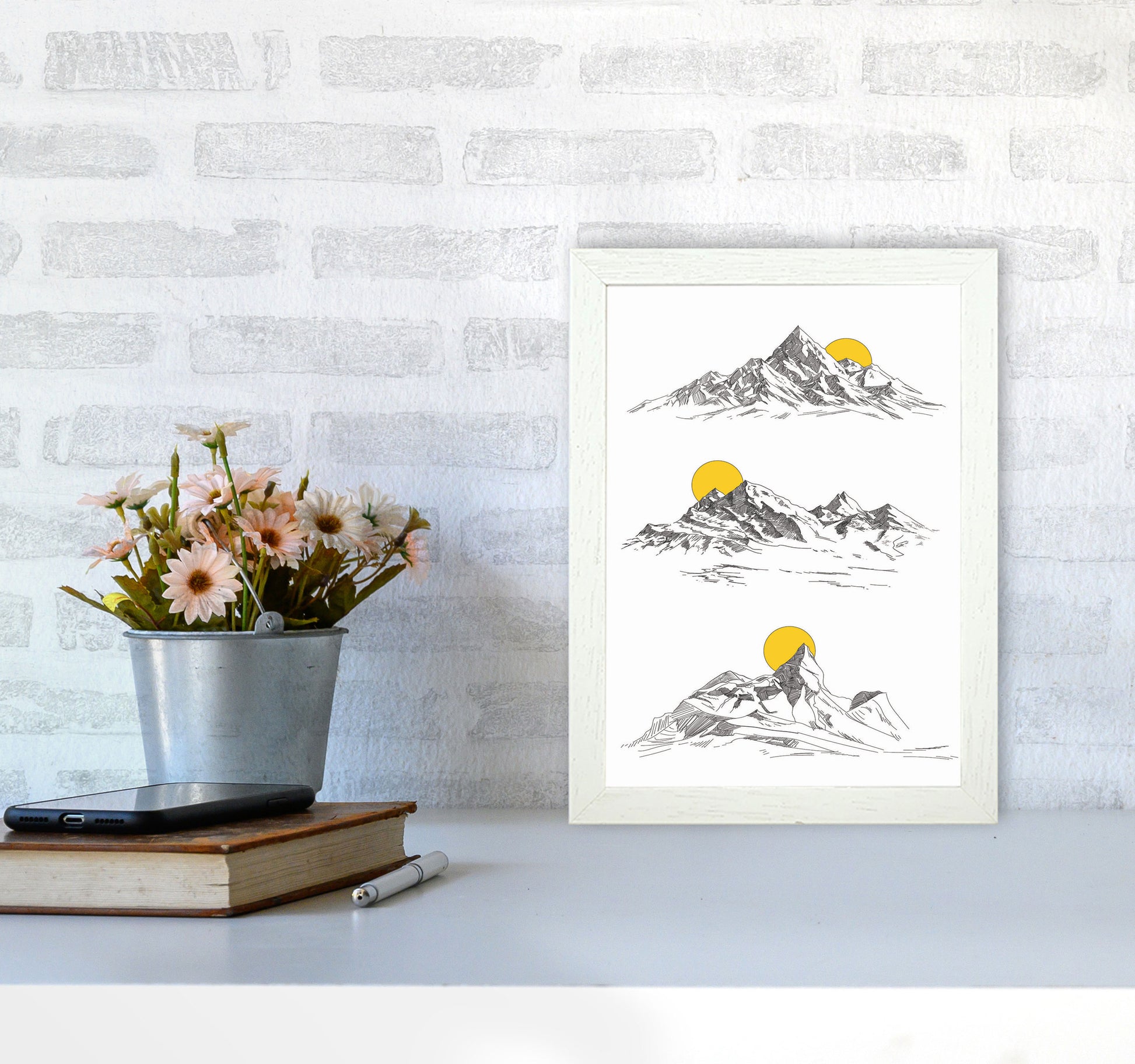 Sunny Mountains Art Print by Jason Stanley A4 Oak Frame