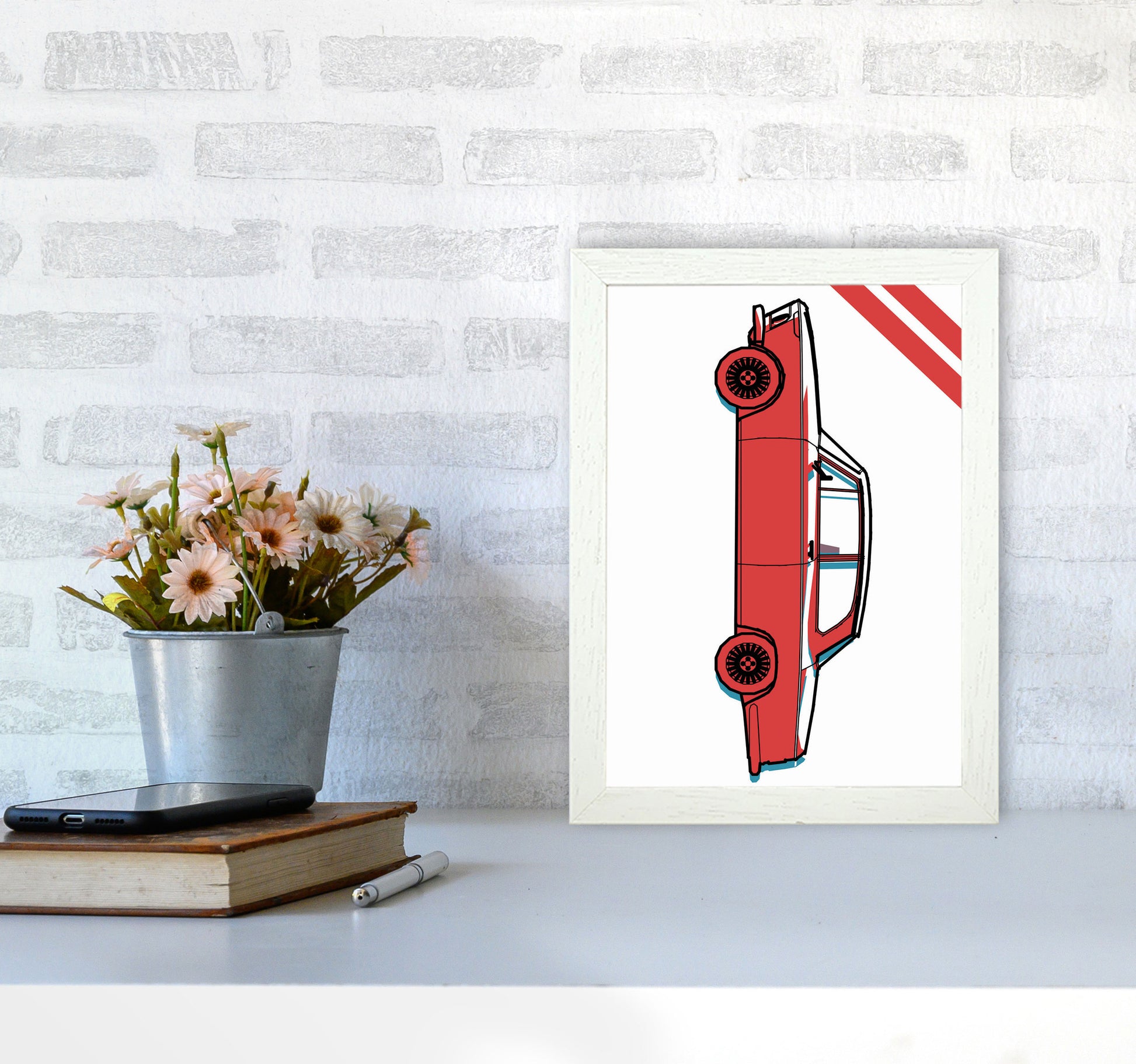 Red Car Art Print by Jason Stanley A4 Oak Frame