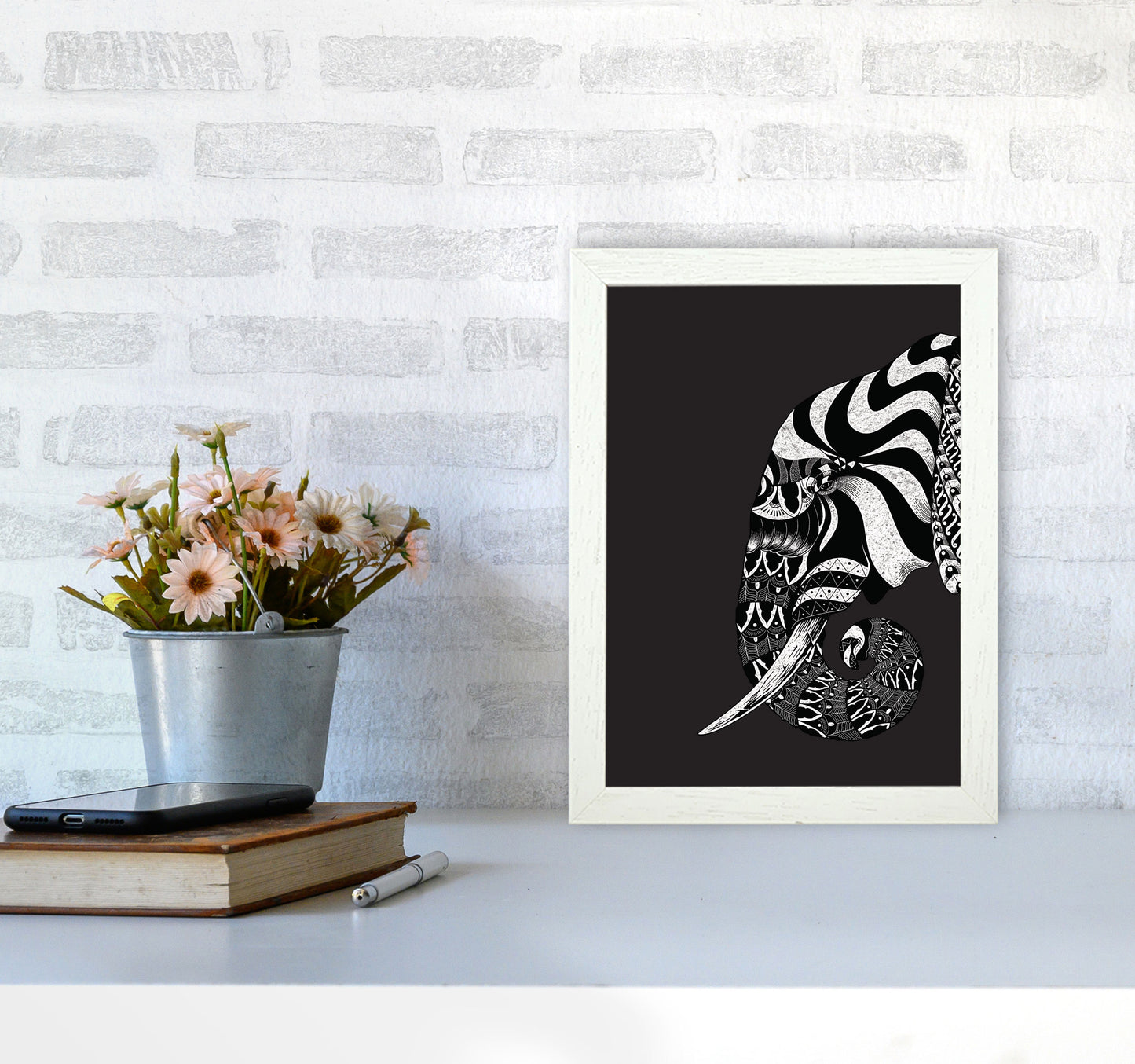 Ornate Elephant Art Print by Jason Stanley A4 Oak Frame