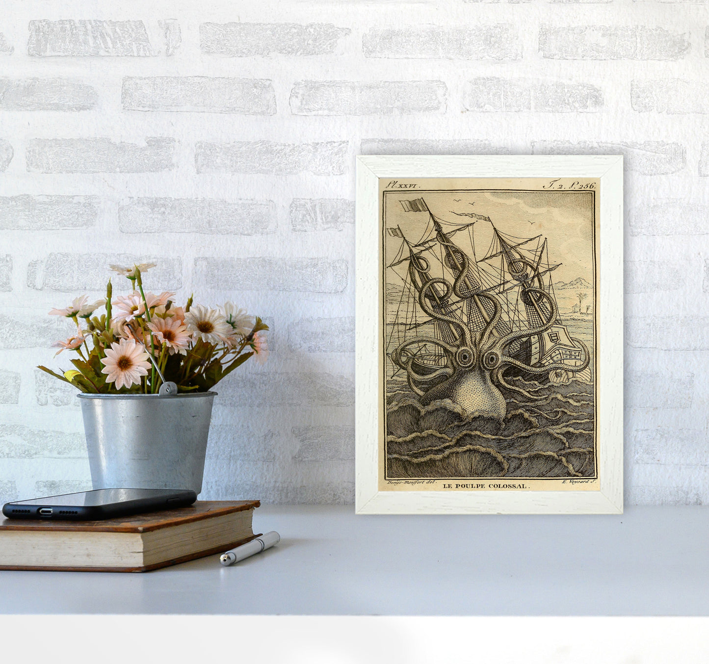 The Great Collossal Octopus Art Print by Jason Stanley A4 Oak Frame