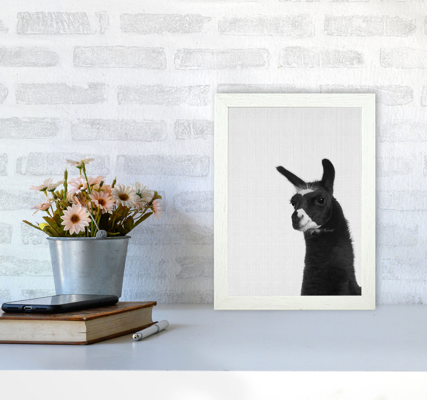 Llama #2 Art Print by Jason Stanley A4 Oak Frame