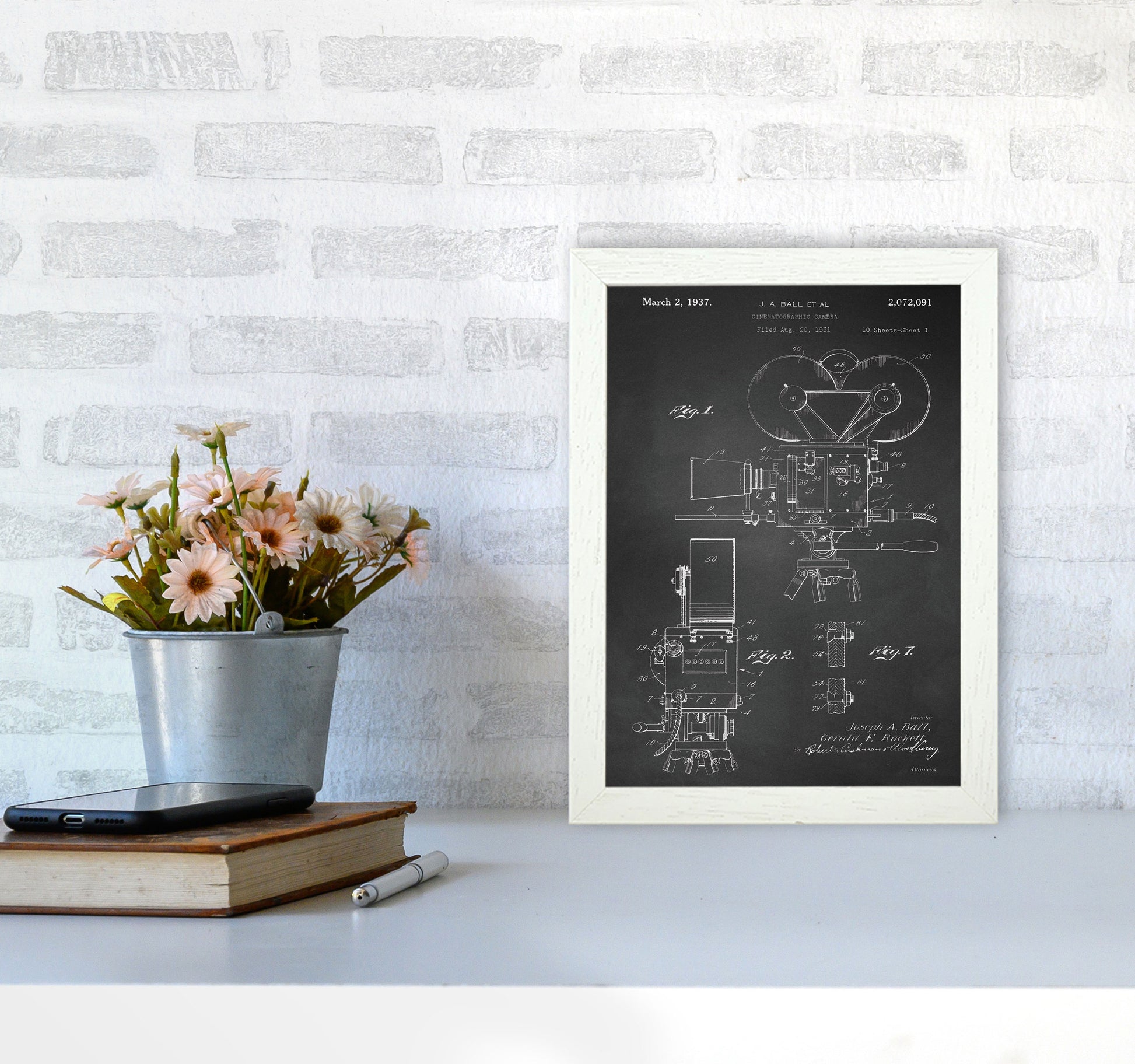 Cinema Camera Patent-Chalkboard Art Print by Jason Stanley A4 Oak Frame