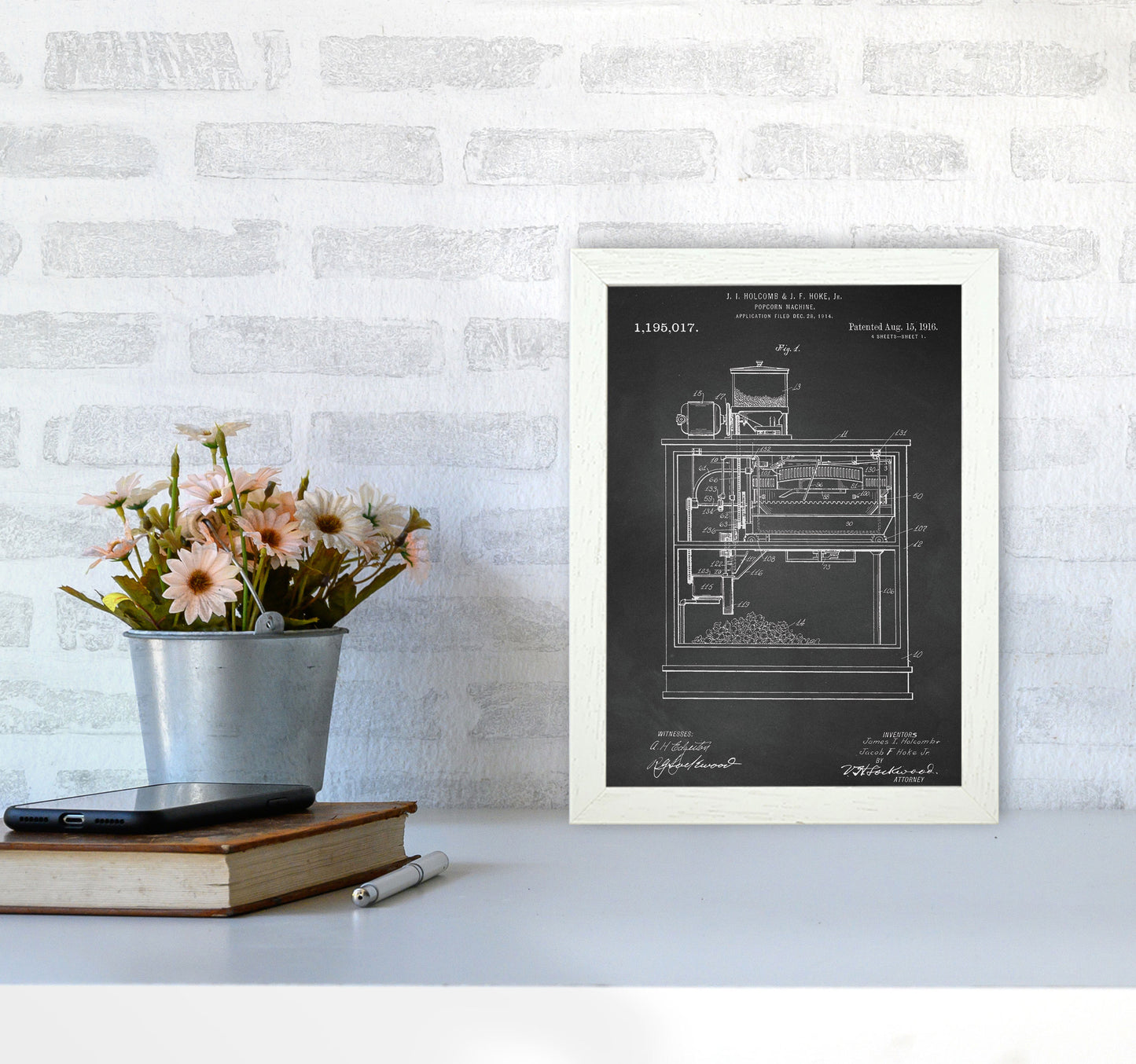Popcorn Machine Patent- Chalkboard Art Print by Jason Stanley A4 Oak Frame