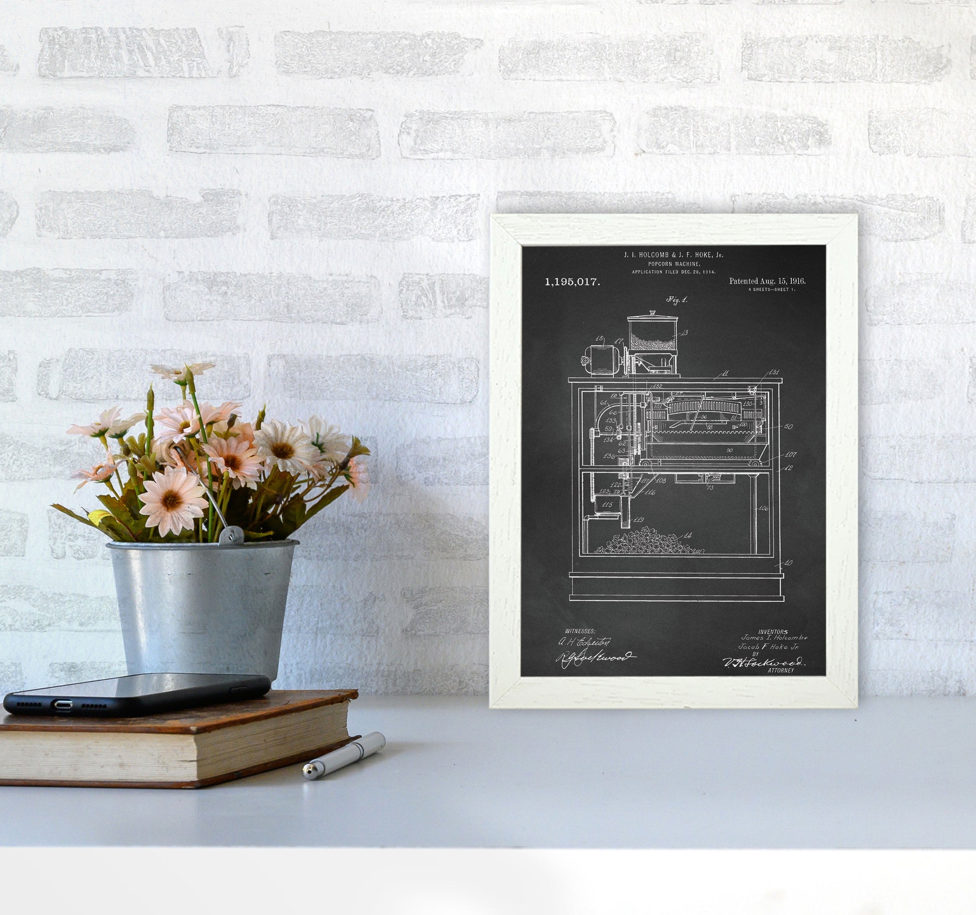 Popcorn Machine Patent- Chalkboard Art Print by Jason Stanley A4 Oak Frame