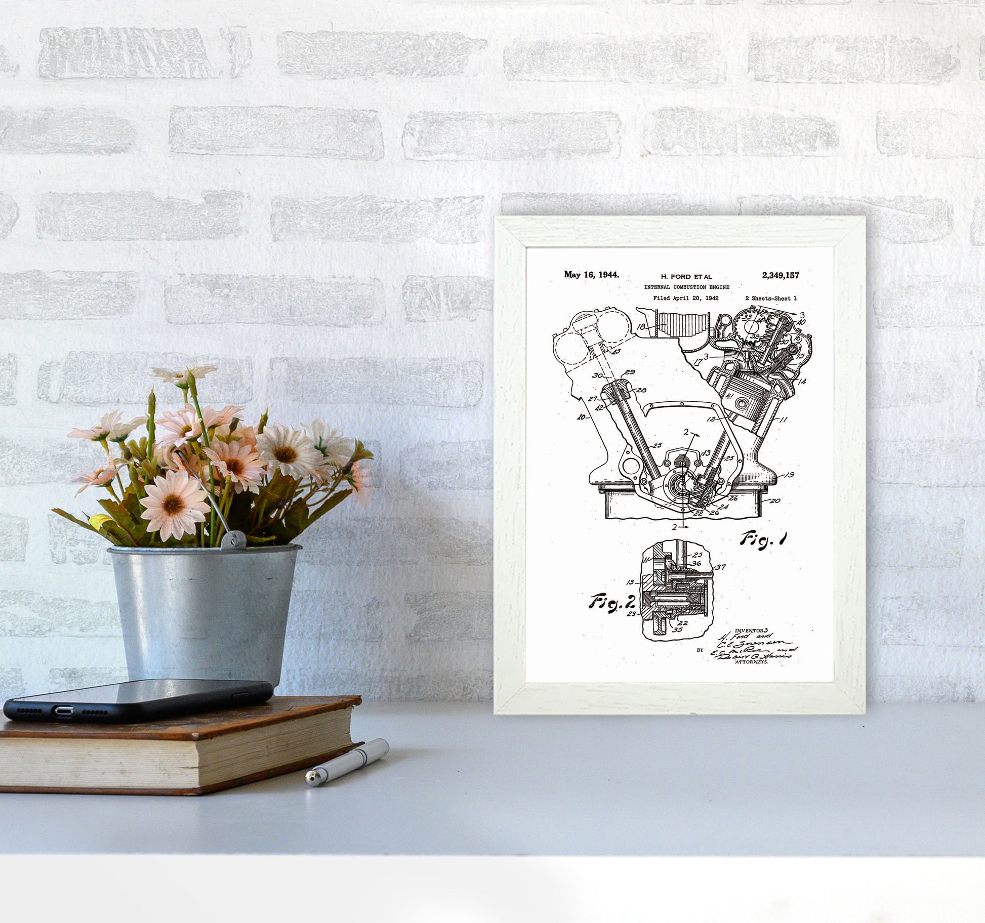 Ford Internal Combustion Engine Patent Art Print by Jason Stanley A4 Oak Frame