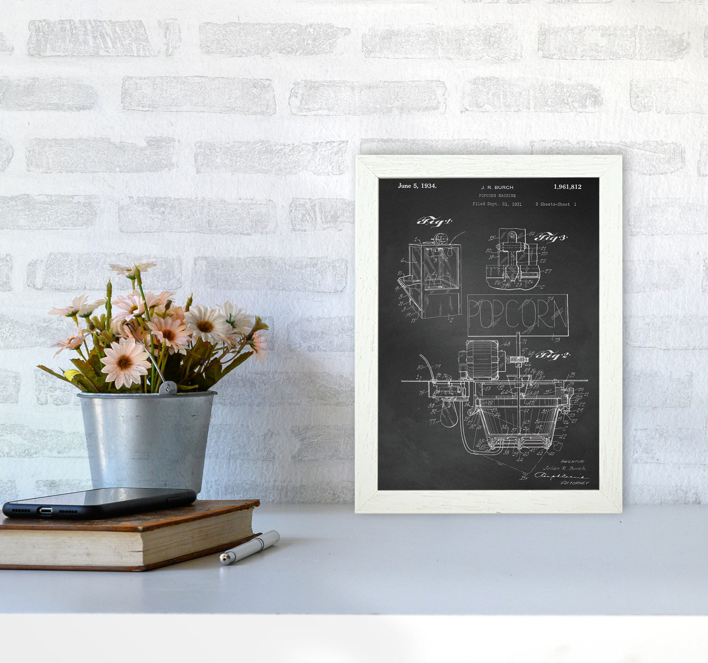 Popcorn Machine Patent 2-Chalkboard Art Print by Jason Stanley A4 Oak Frame