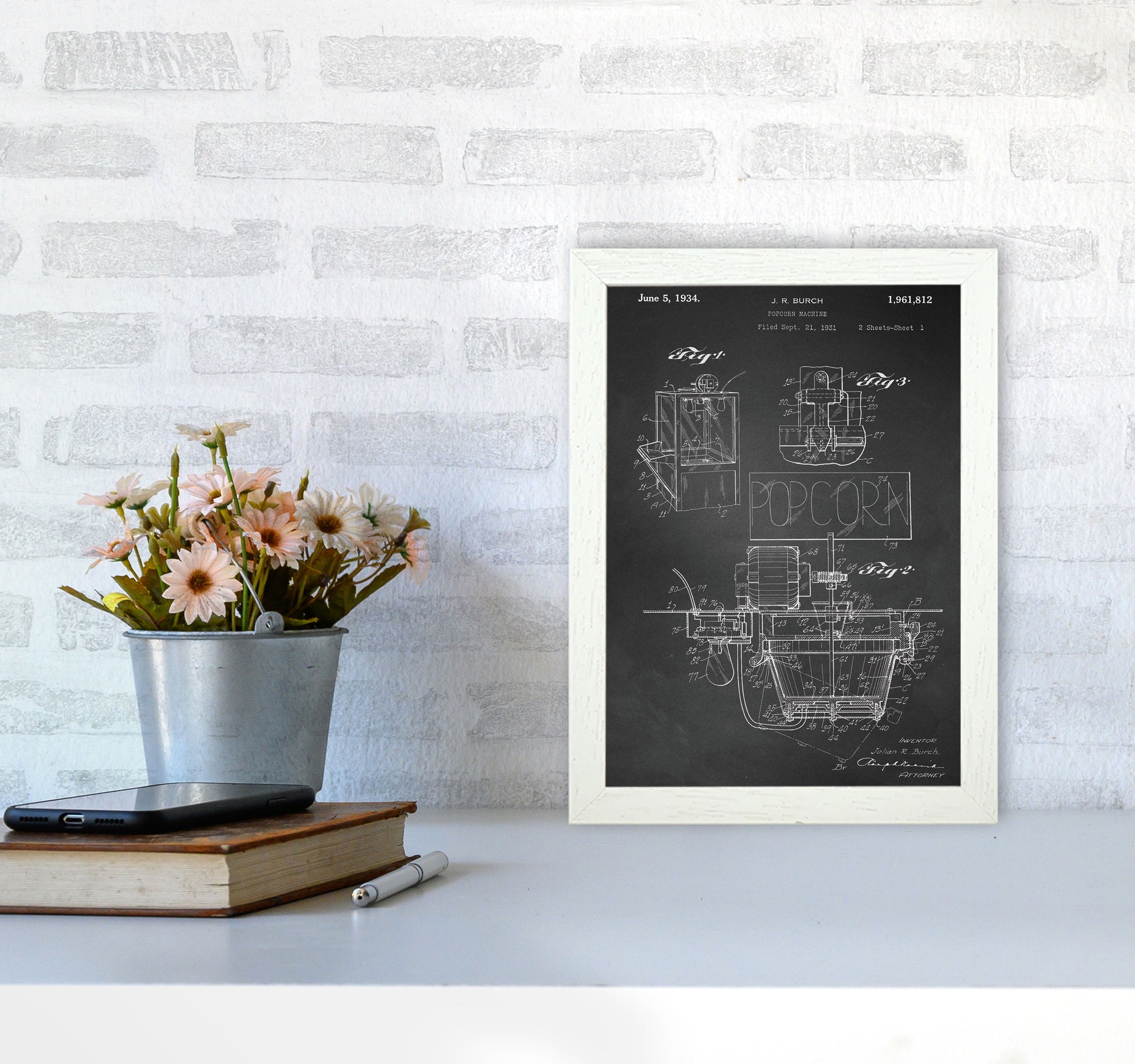 Popcorn Machine Patent 2-Chalkboard Art Print by Jason Stanley A4 Oak Frame