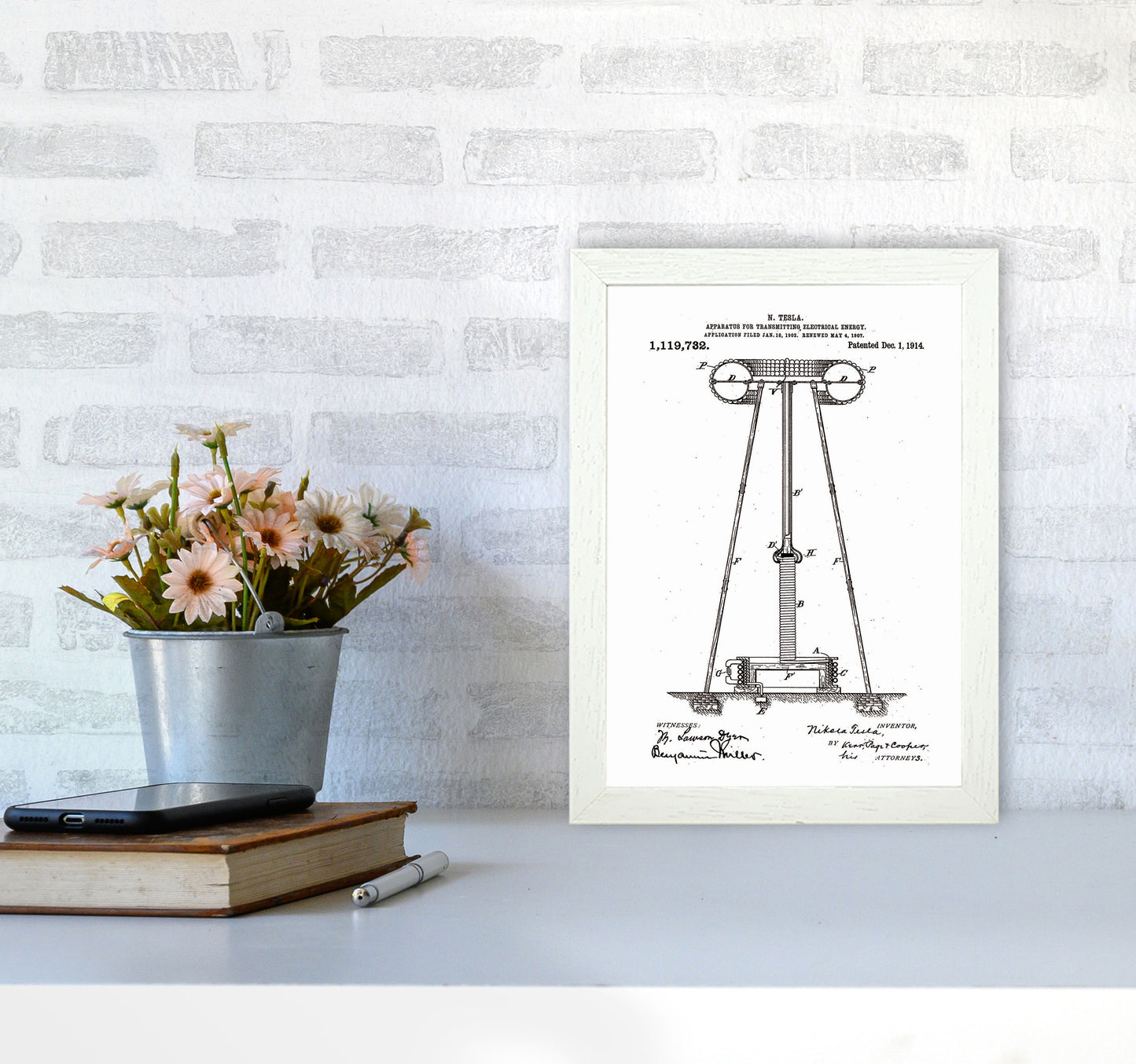 Tesla Electrical Energy Patent Art Print by Jason Stanley A4 Oak Frame