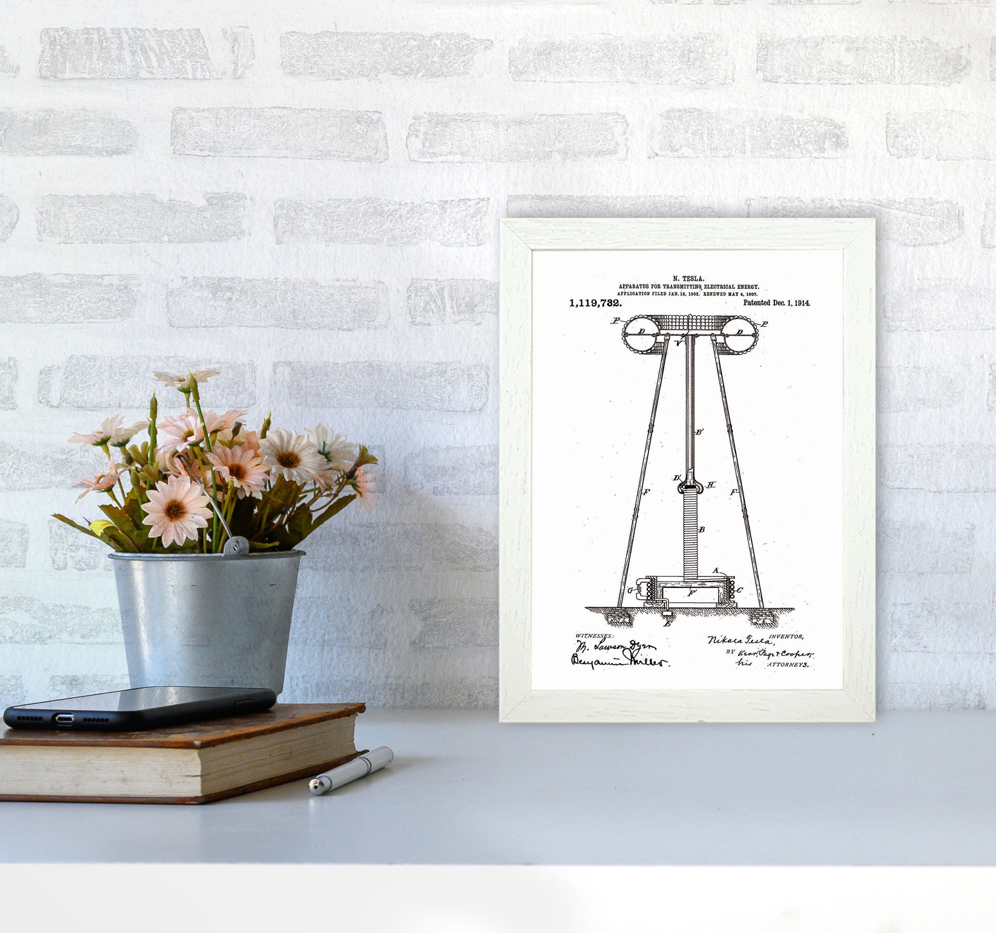 Tesla Electrical Energy Patent Art Print by Jason Stanley A4 Oak Frame