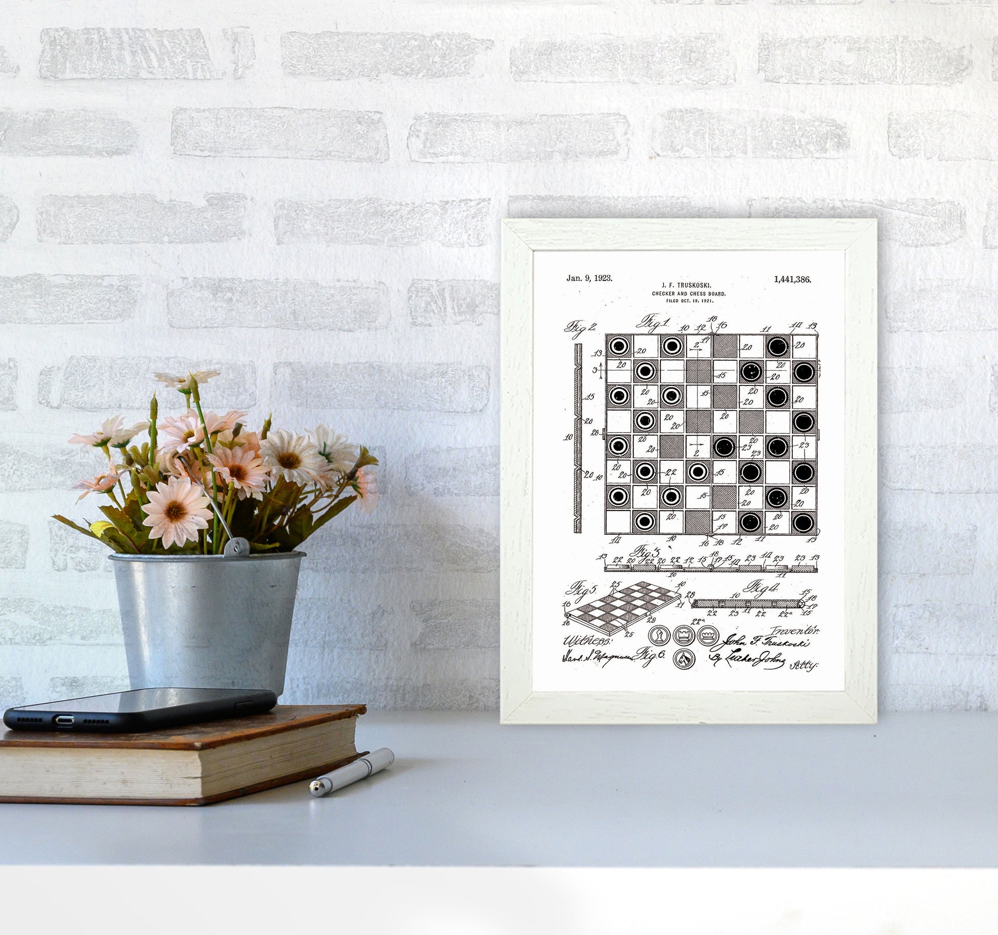 Chess And Checkers Board Patent Art Print by Jason Stanley A4 Oak Frame