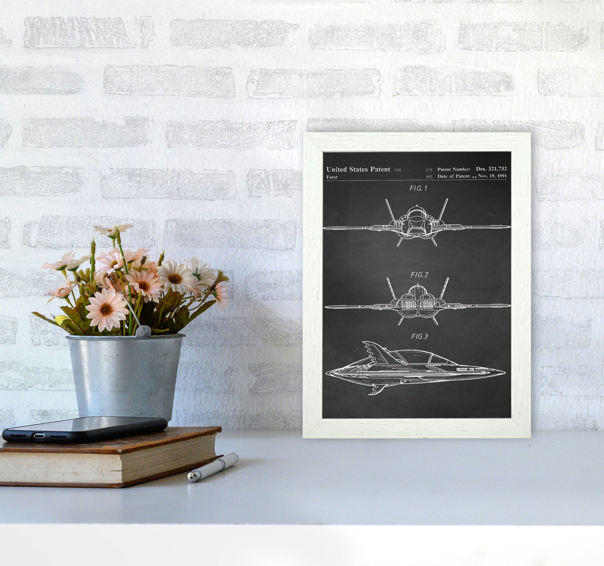 Batwing Patent- Chalkboard Art Print by Jason Stanley A4 Oak Frame