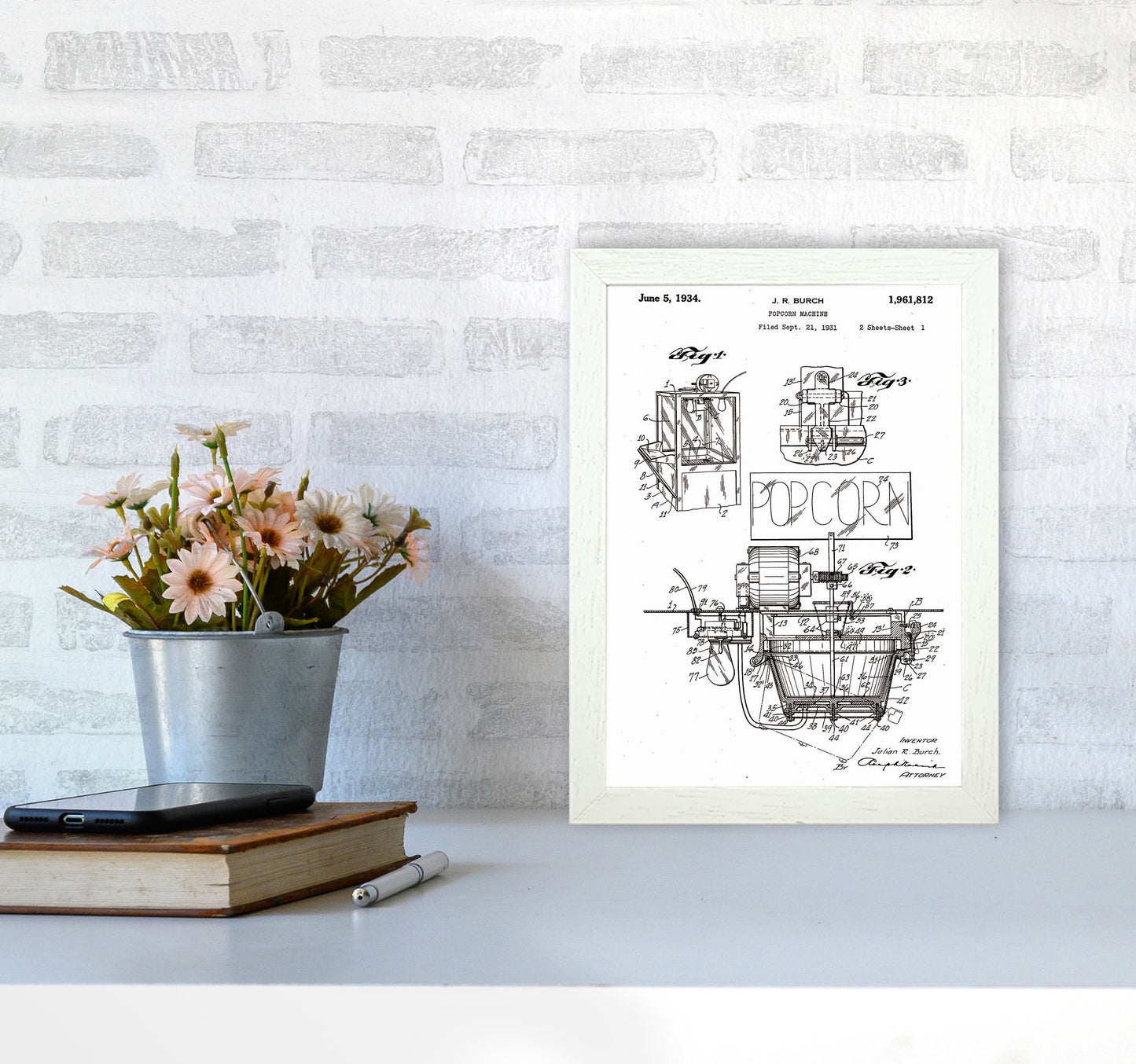 Popcorn Machine Patent 2 Art Print by Jason Stanley A4 Oak Frame