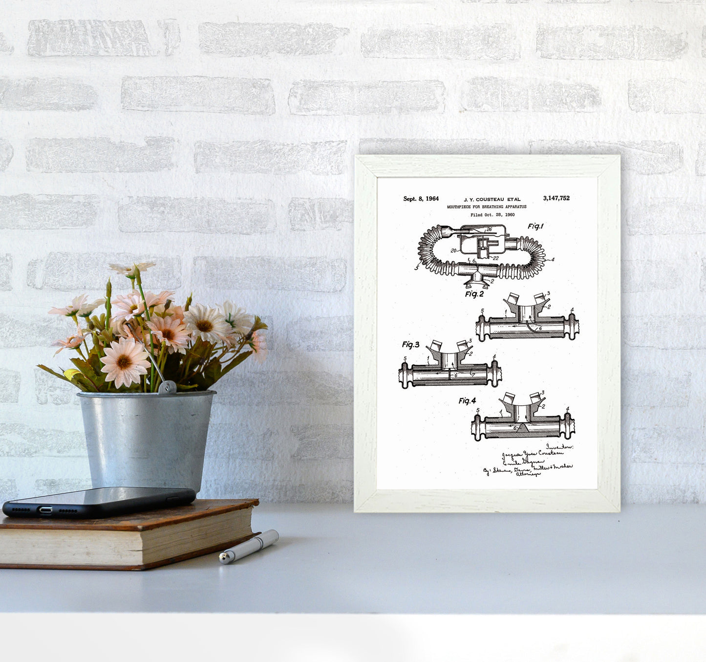 Diving Apparatus Patent Art Print by Jason Stanley A4 Oak Frame