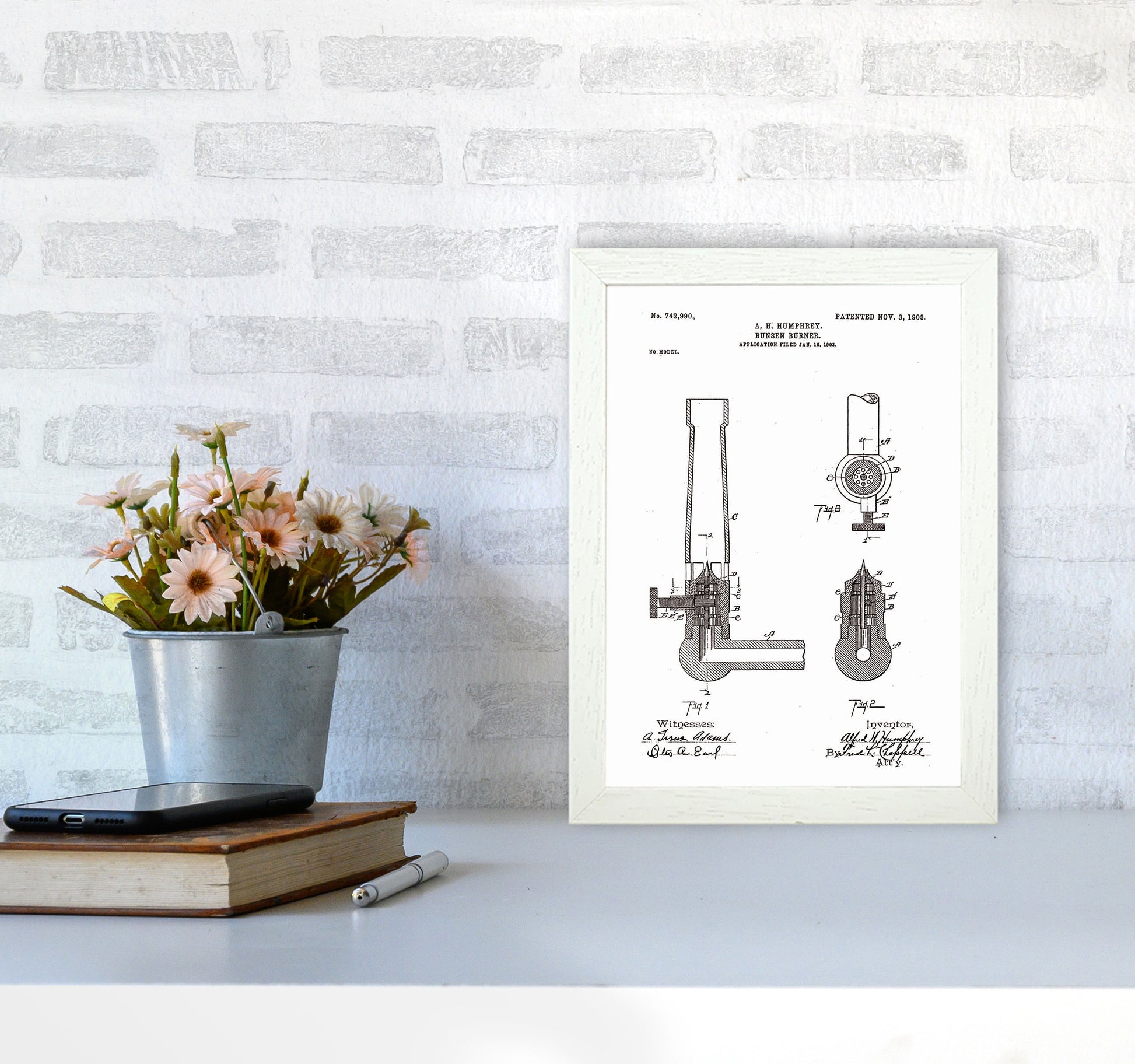 Bunsen Burner Patent Art Print by Jason Stanley A4 Oak Frame