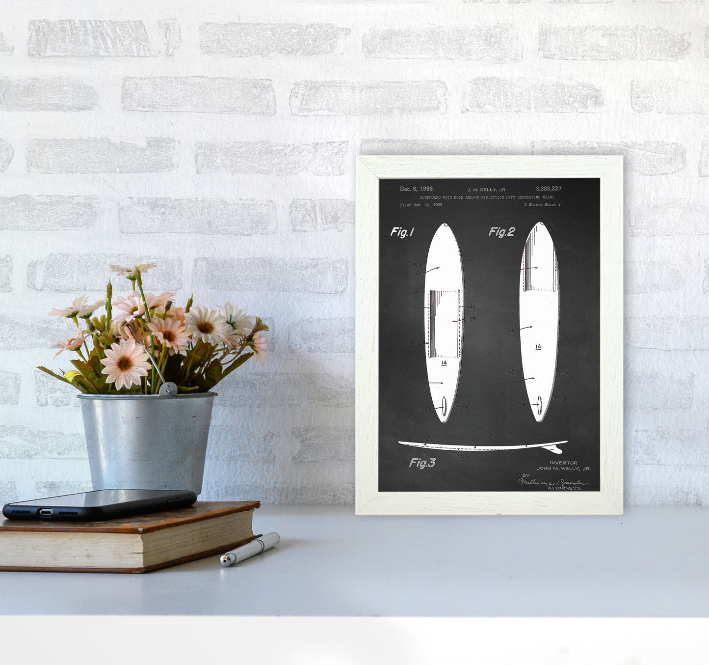 Surfboard Patent 1 Art Print by Jason Stanley A4 Oak Frame