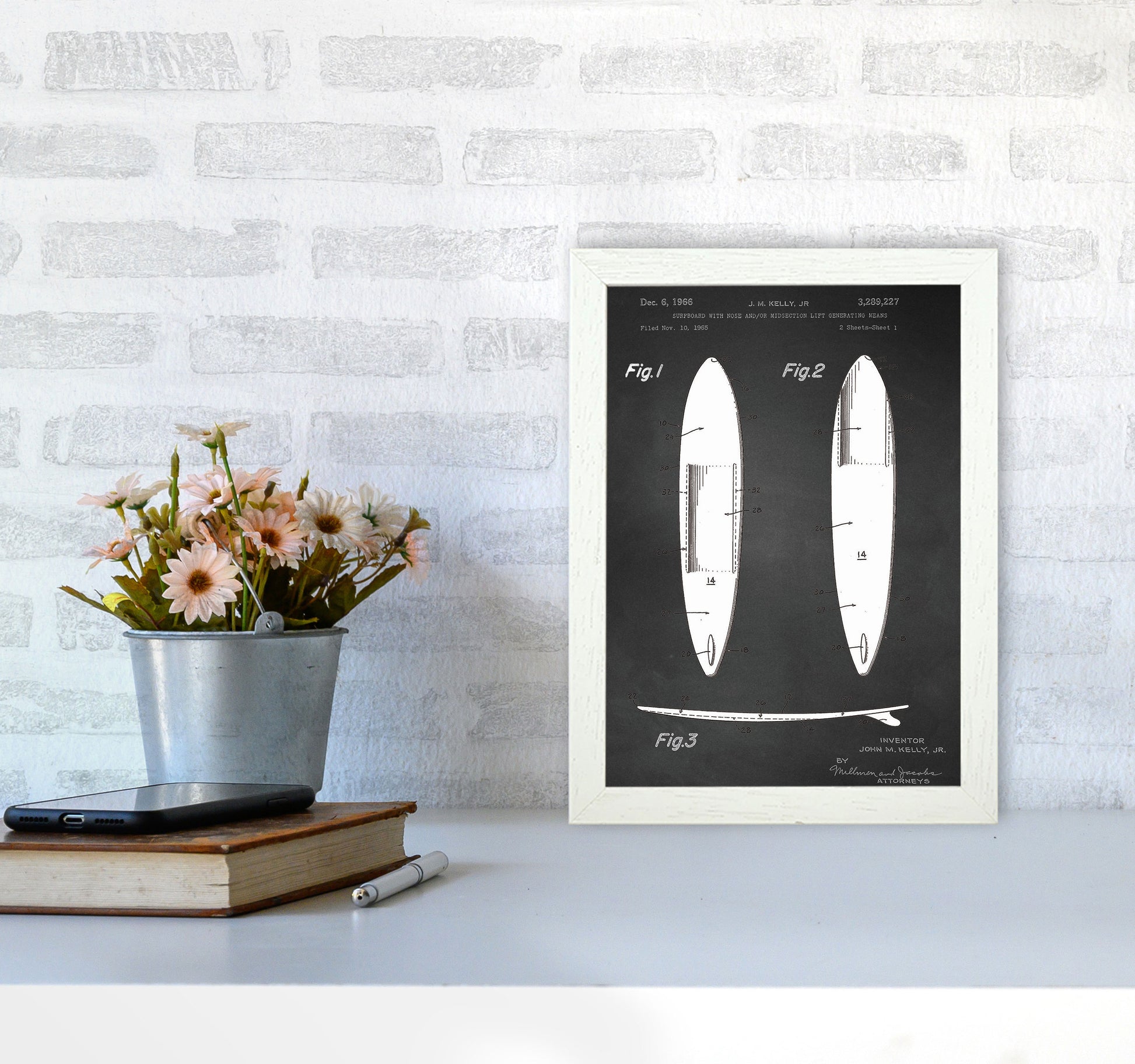 Surfboard Patent 1 Art Print by Jason Stanley A4 Oak Frame