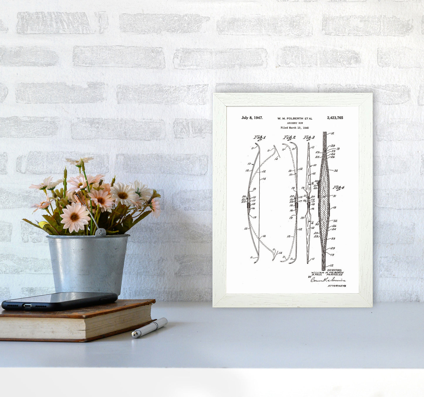 Archery Bow Patent Art Print by Jason Stanley A4 Oak Frame