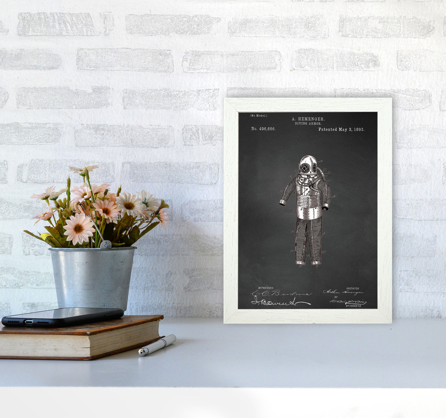 Diving Armor Patent Art Print by Jason Stanley A4 Oak Frame