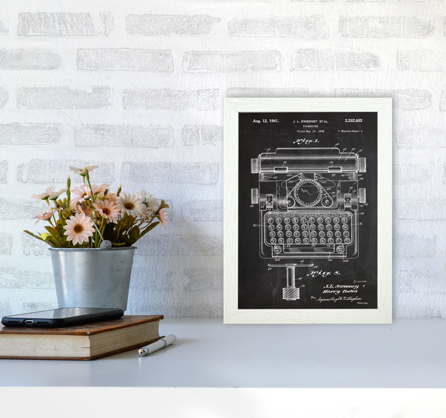 Type Writer Patent Art Print by Jason Stanley A4 Oak Frame