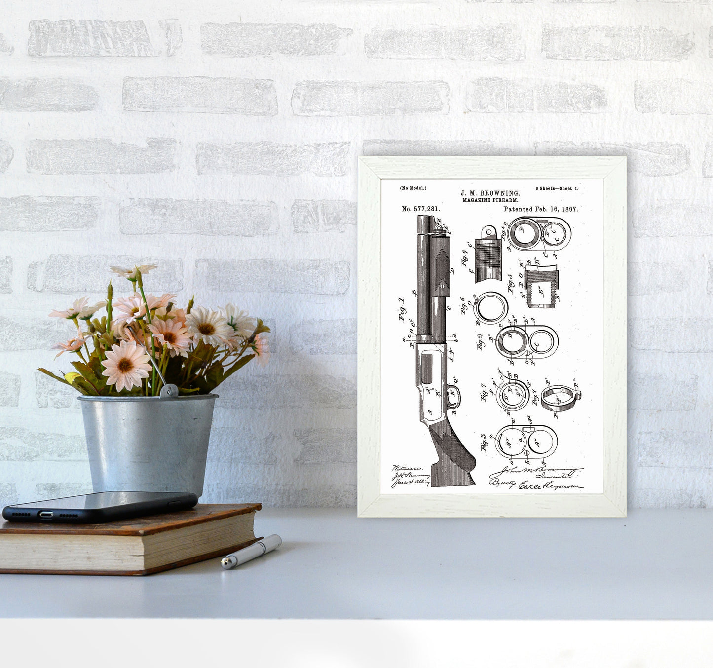 Shotgun Patent Art Print by Jason Stanley A4 Oak Frame