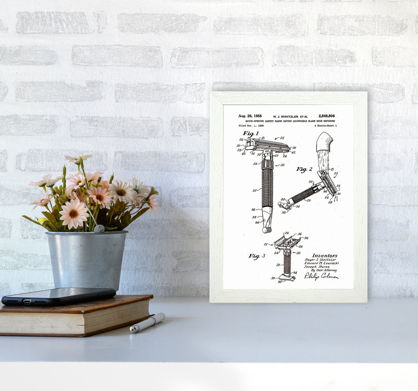 Razor Patent 2 Art Print by Jason Stanley A4 Oak Frame