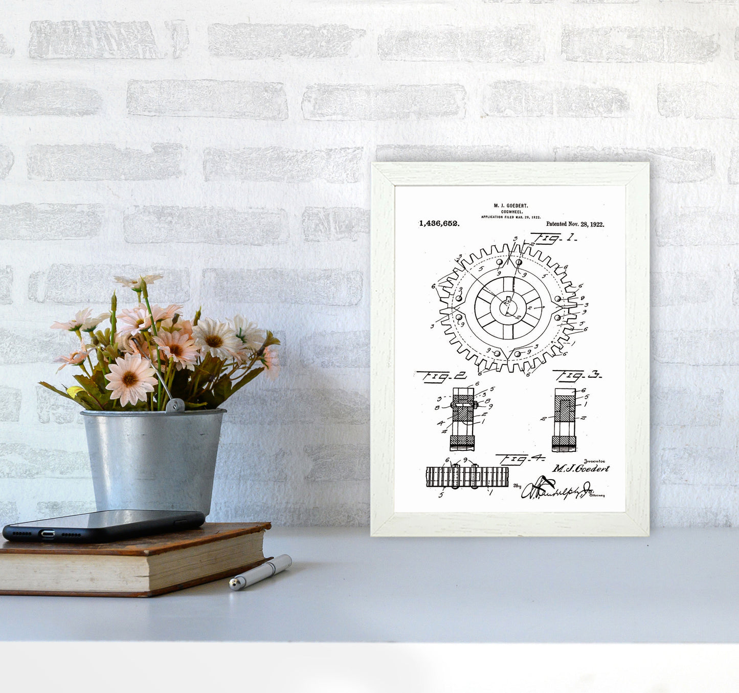 Cogwheel Patent Art Print by Jason Stanley A4 Oak Frame