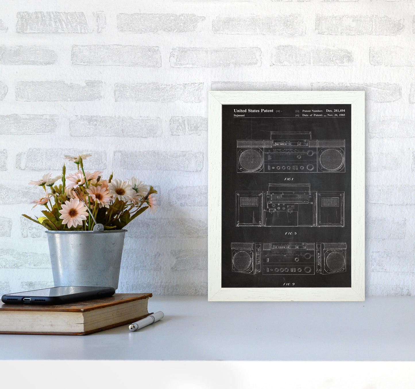 Boombox Patent Art Print by Jason Stanley A4 Oak Frame