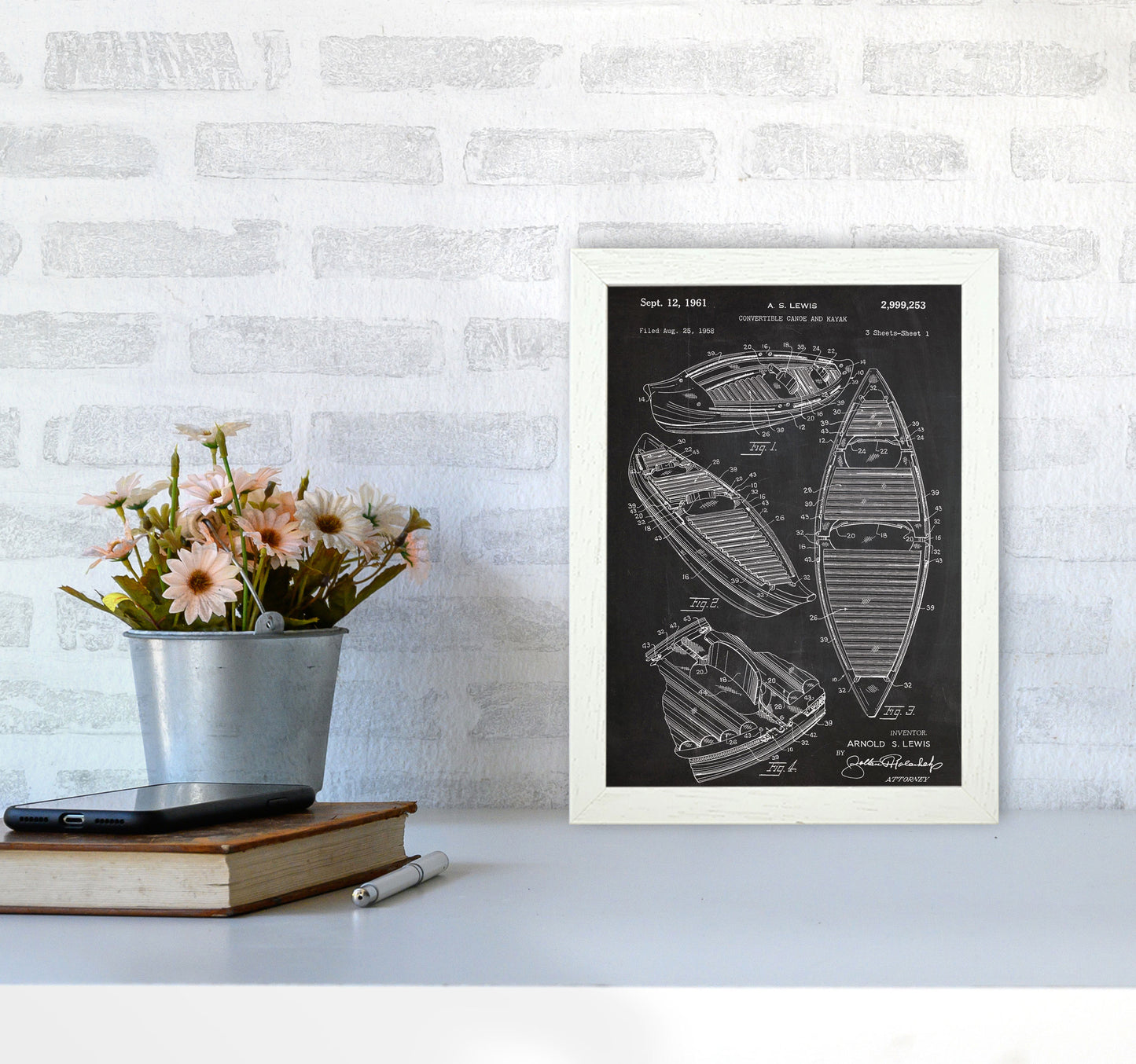 Canoe Patent Art Print by Jason Stanley A4 Oak Frame