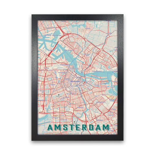 Retro Map - Amsterdam Art Print by Jason Stanley Black Grain