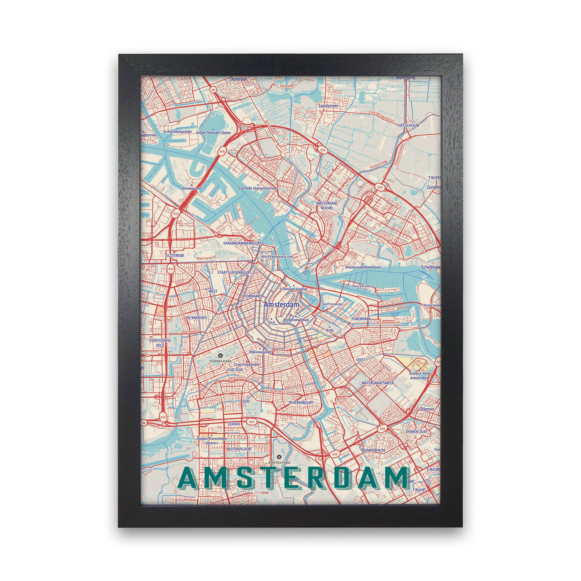 Retro Map - Amsterdam Art Print by Jason Stanley Black Grain