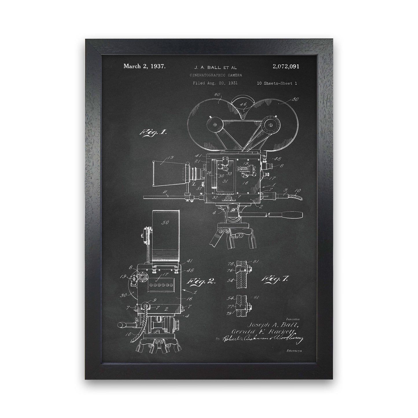 Cinema Camera Patent-Chalkboard Art Print by Jason Stanley Black Grain