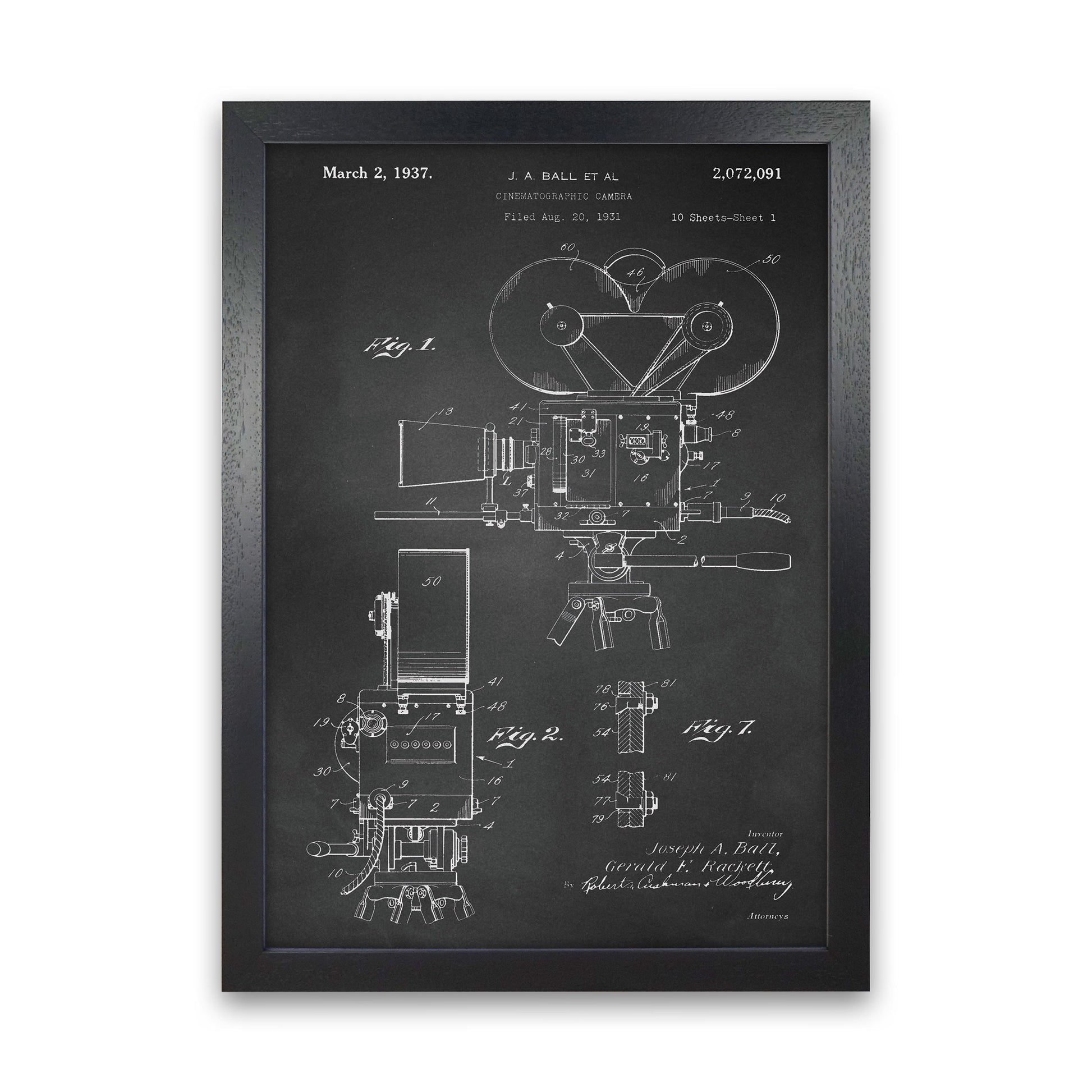 Cinema Camera Patent-Chalkboard Art Print by Jason Stanley Black Grain