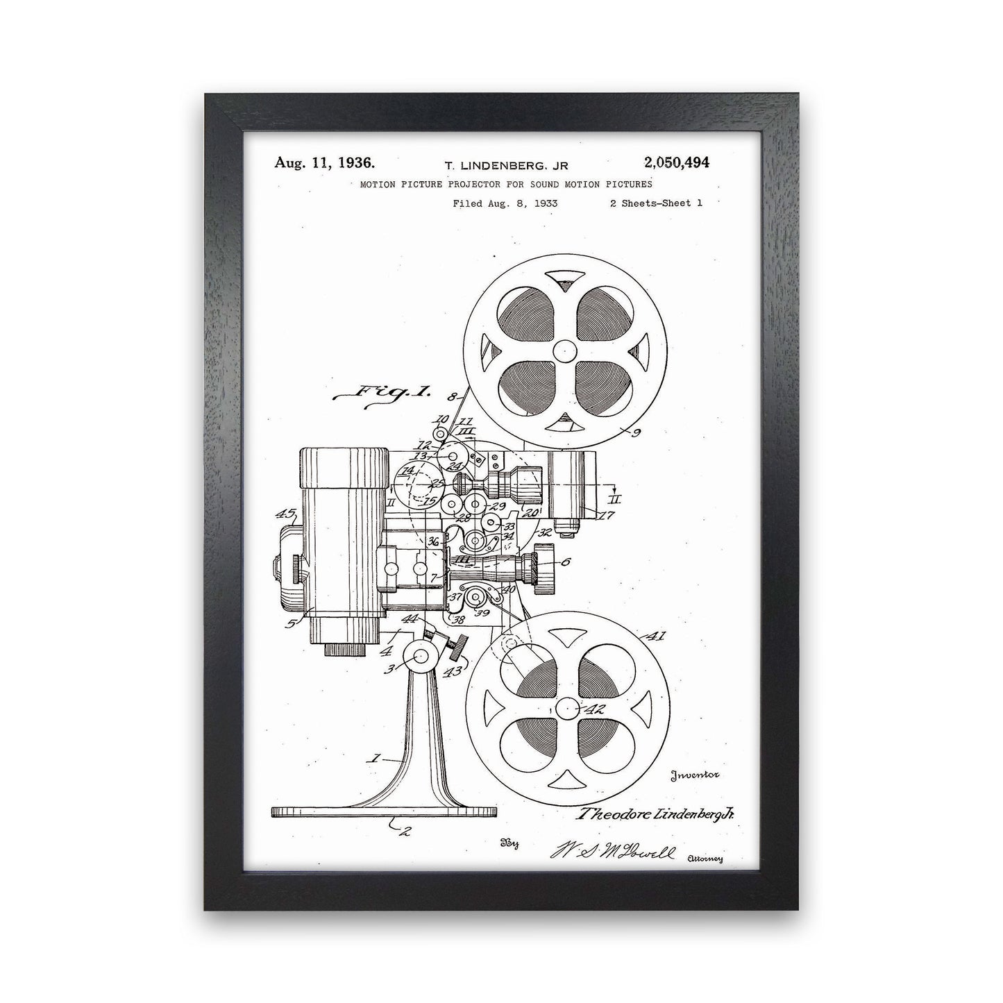 Motion Picture Projector Patent Art Print by Jason Stanley Black Grain