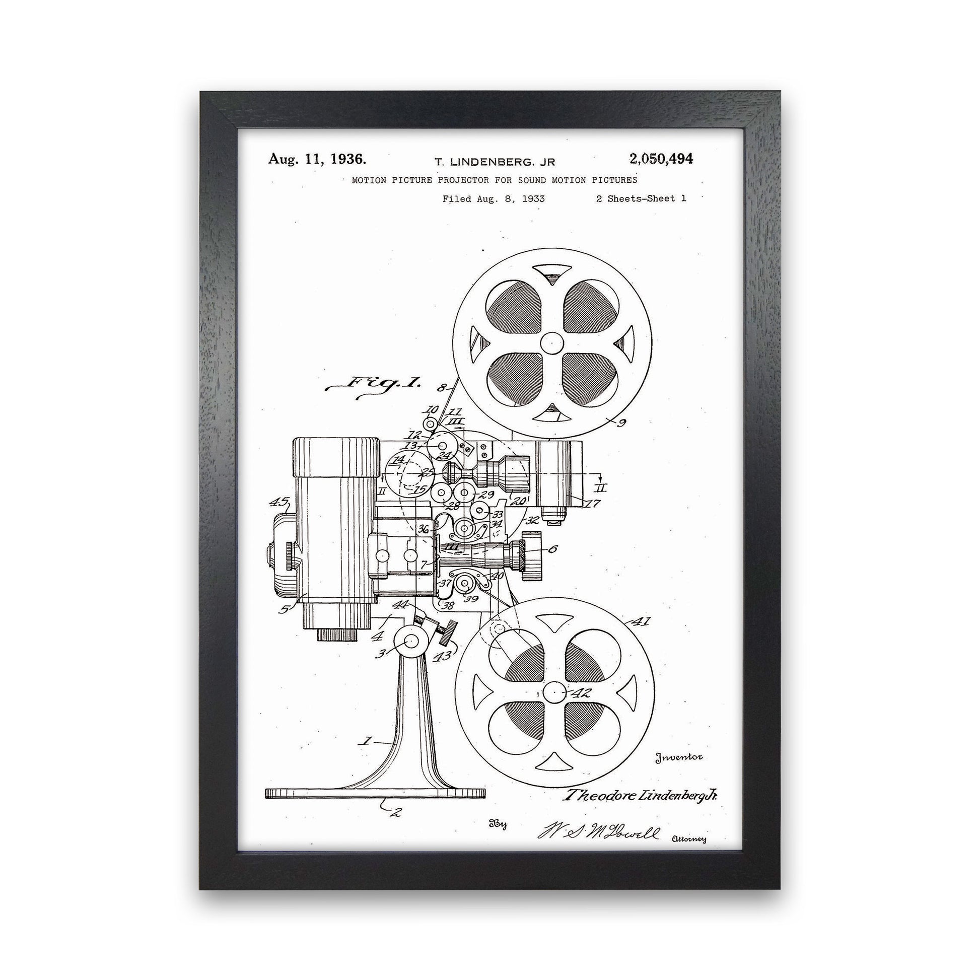 Motion Picture Projector Patent Art Print by Jason Stanley Black Grain