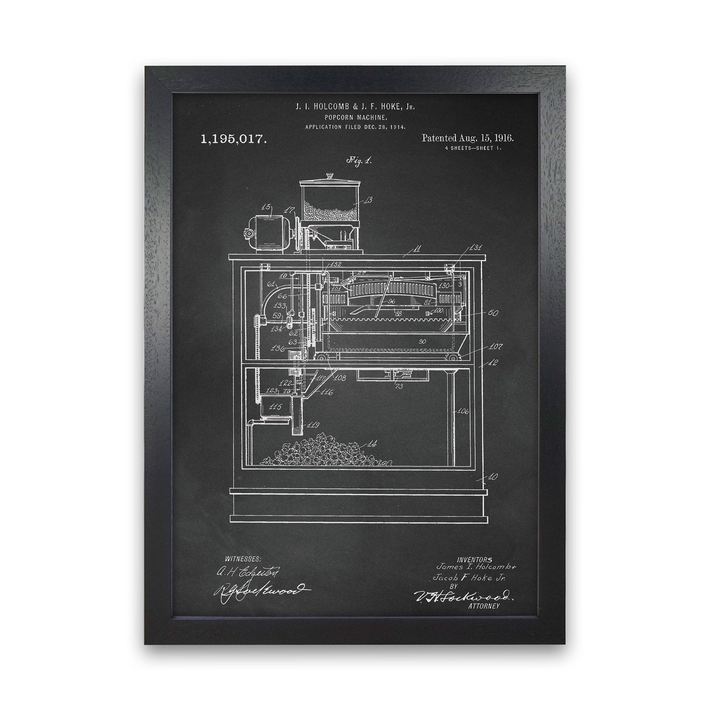 Popcorn Machine Patent- Chalkboard Art Print by Jason Stanley Black Grain