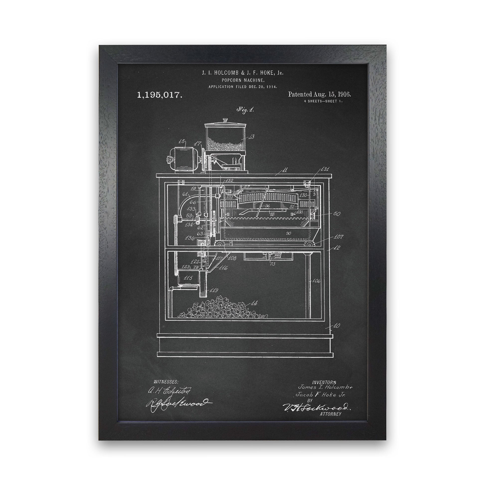 Popcorn Machine Patent- Chalkboard Art Print by Jason Stanley Black Grain