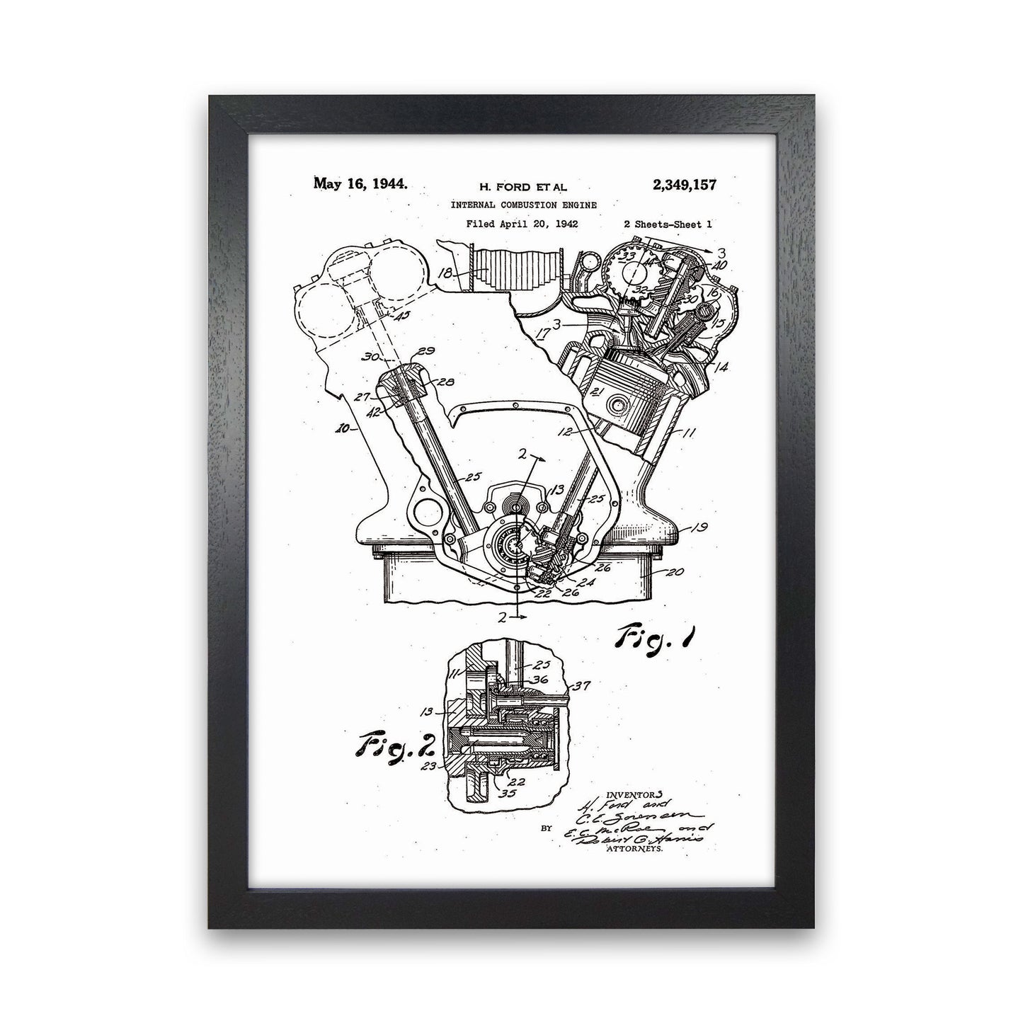 Ford Internal Combustion Engine Patent Art Print by Jason Stanley Black Grain
