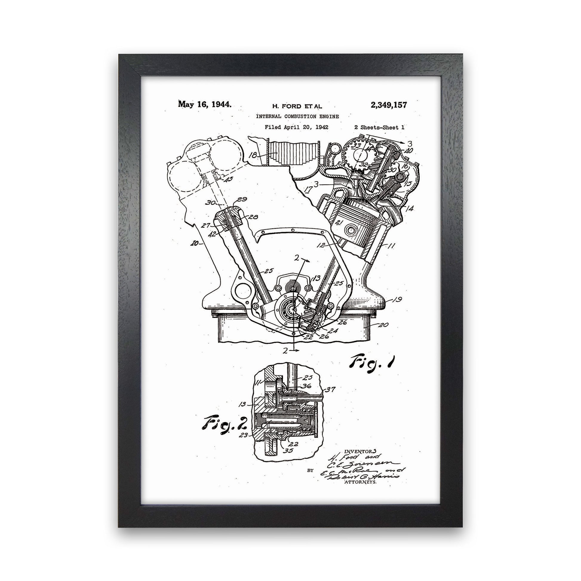 Ford Internal Combustion Engine Patent Art Print by Jason Stanley Black Grain
