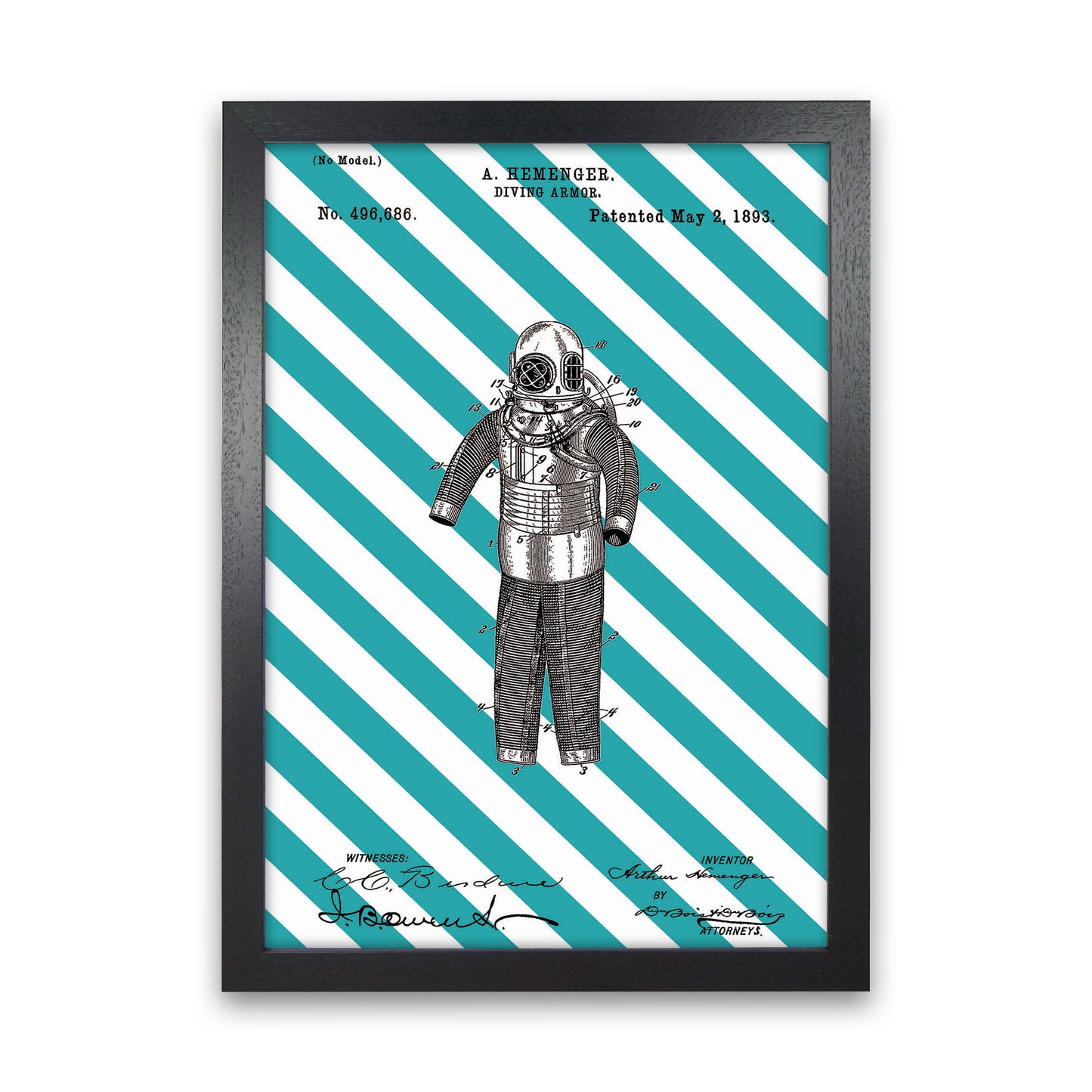 Diving Armor Patent Side Stripe Art Print by Jason Stanley Black Grain