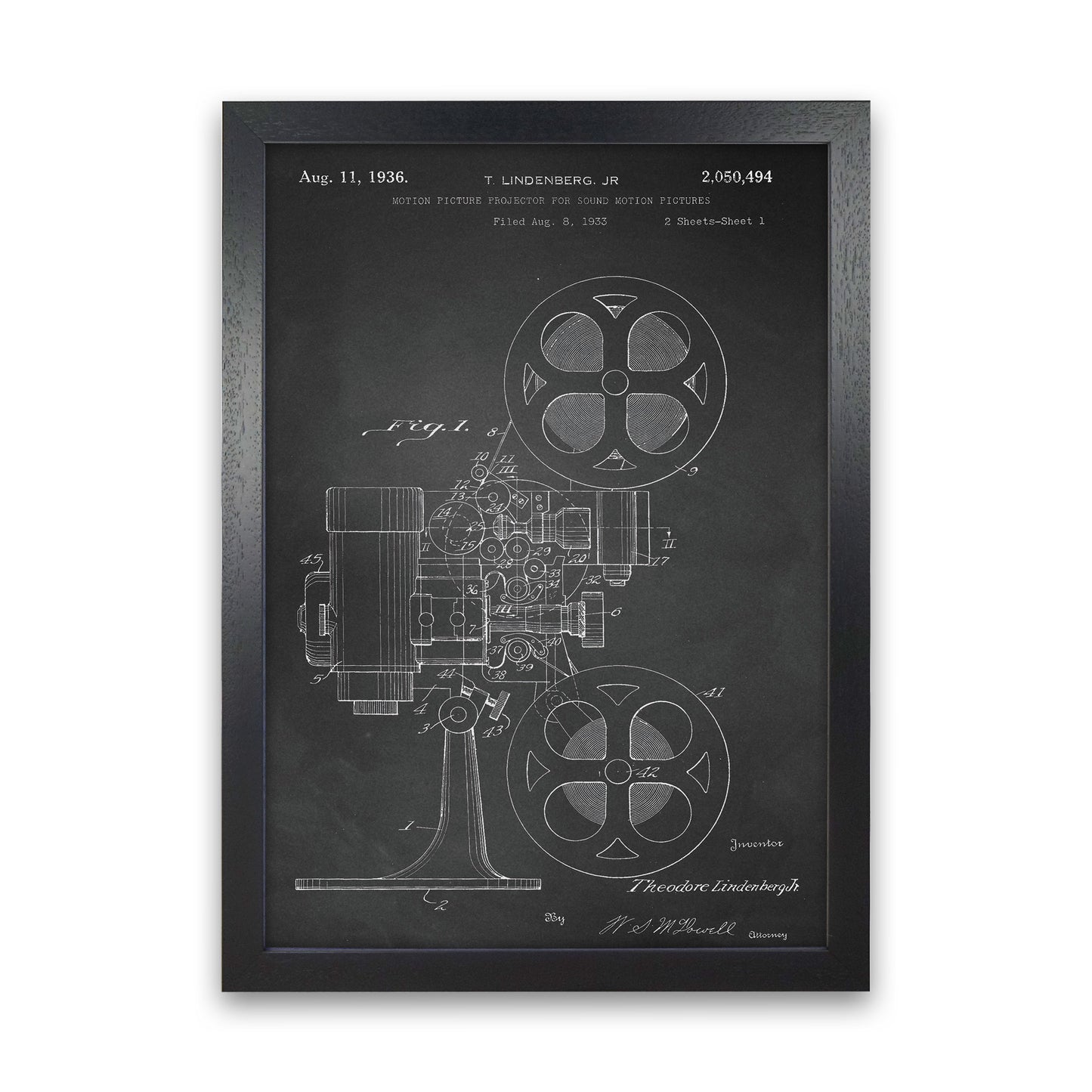Motion Picture Projector Patent-Chalkboard Art Print by Jason Stanley Black Grain