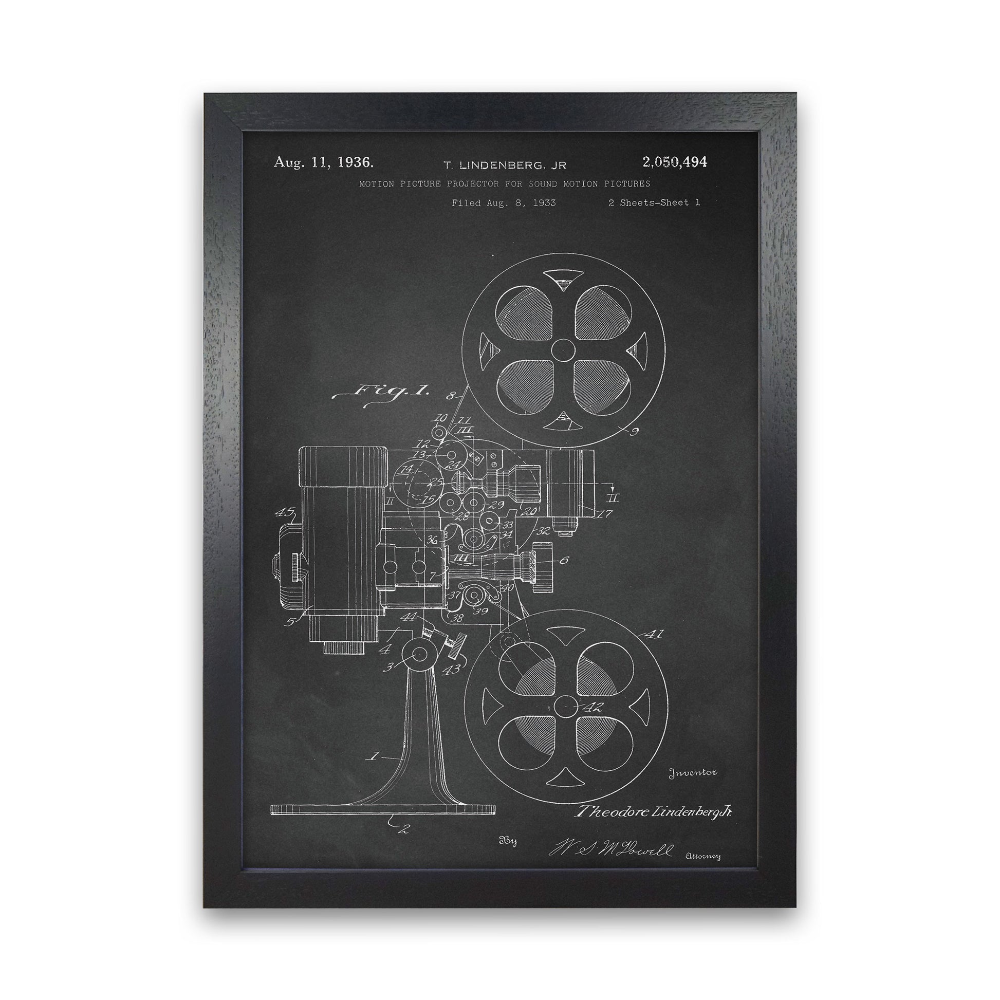 Motion Picture Projector Patent-Chalkboard Art Print by Jason Stanley Black Grain
