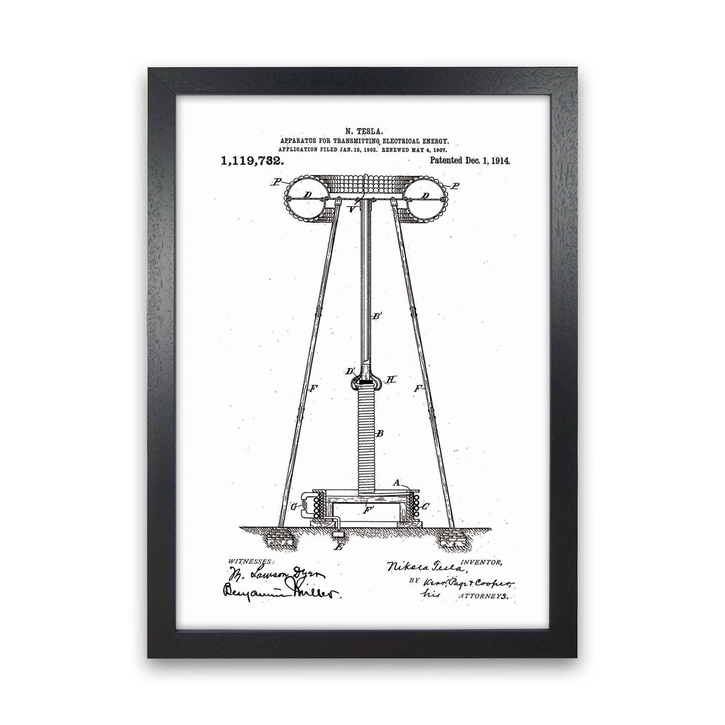 Tesla Electrical Energy Patent Art Print by Jason Stanley Black Grain