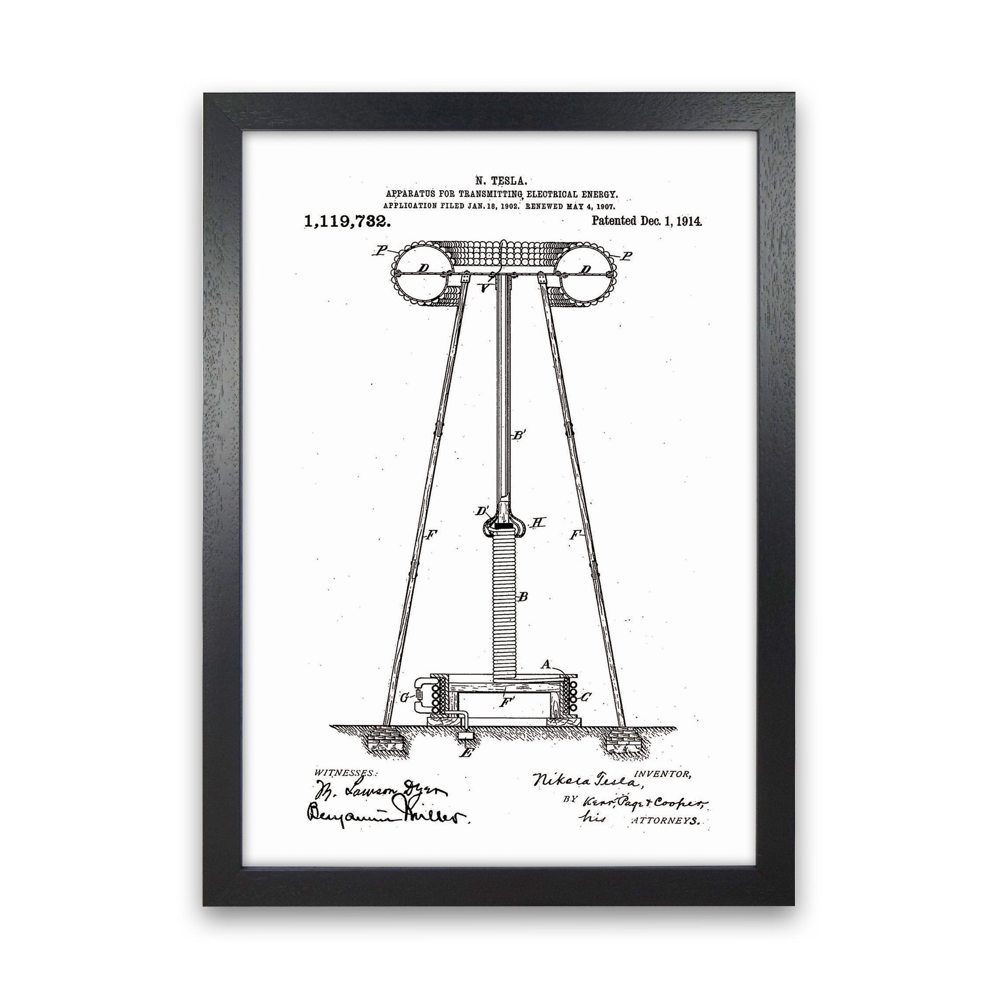 Tesla Electrical Energy Patent Art Print by Jason Stanley Black Grain