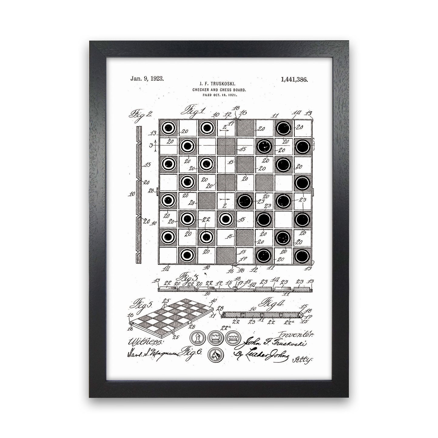 Chess And Checkers Board Patent Art Print by Jason Stanley Black Grain